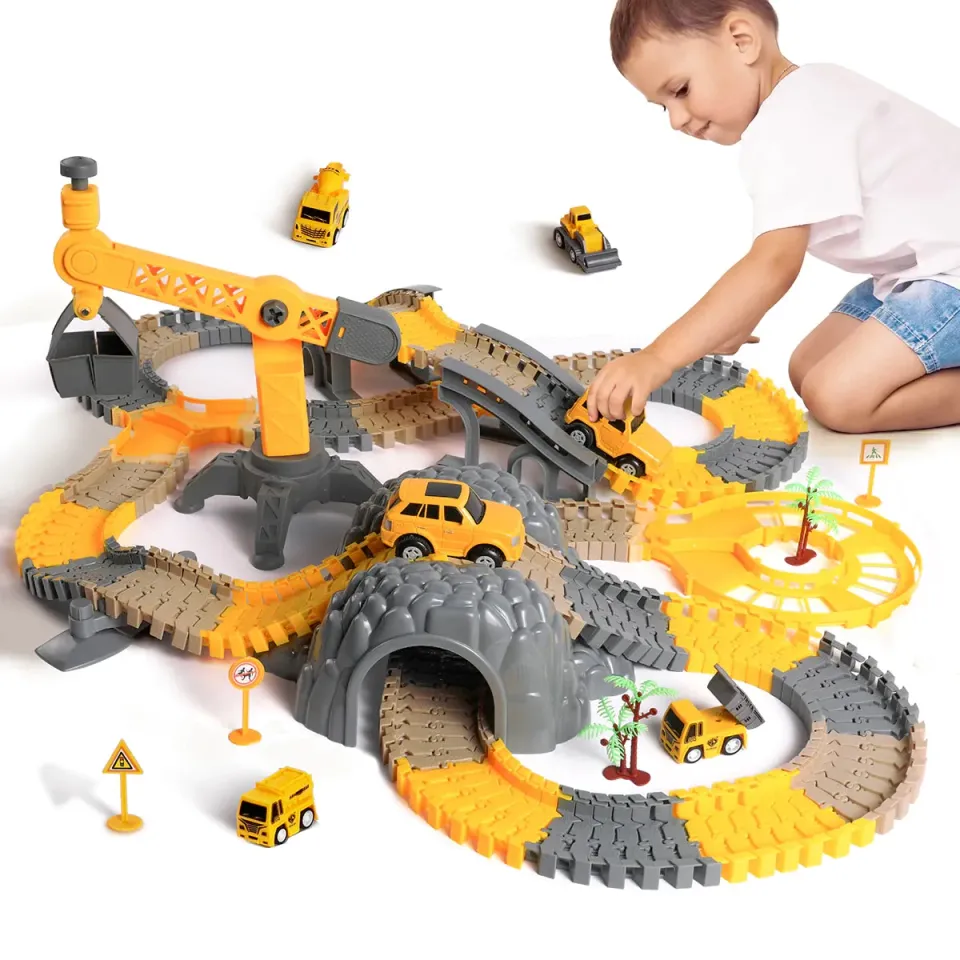 TUMAMA Construction Rennbahn Set Baufahrzeuge biegbar