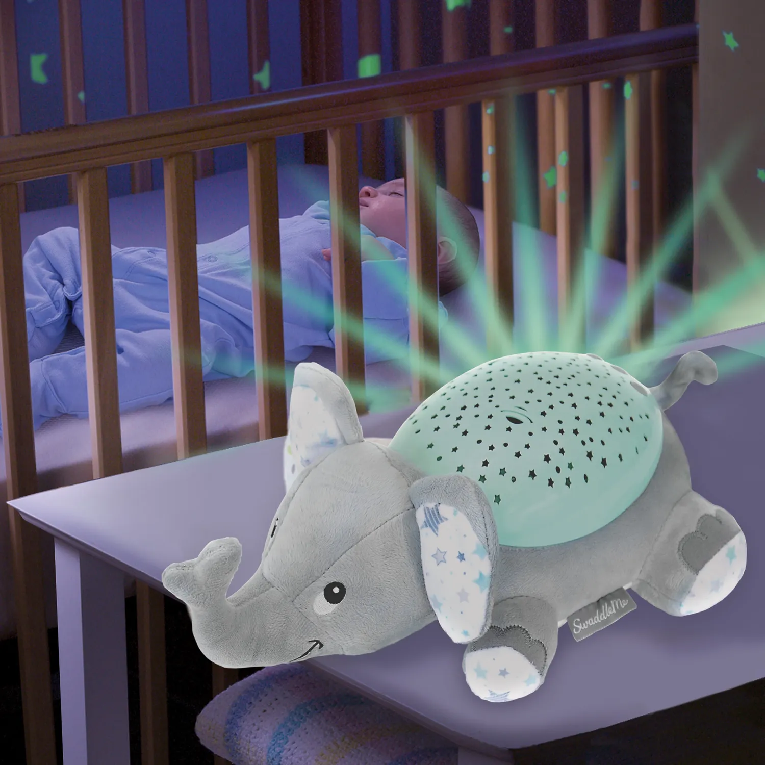 SwaddleMe Slumber Buddies Elefant Nachtlicht grau-mint