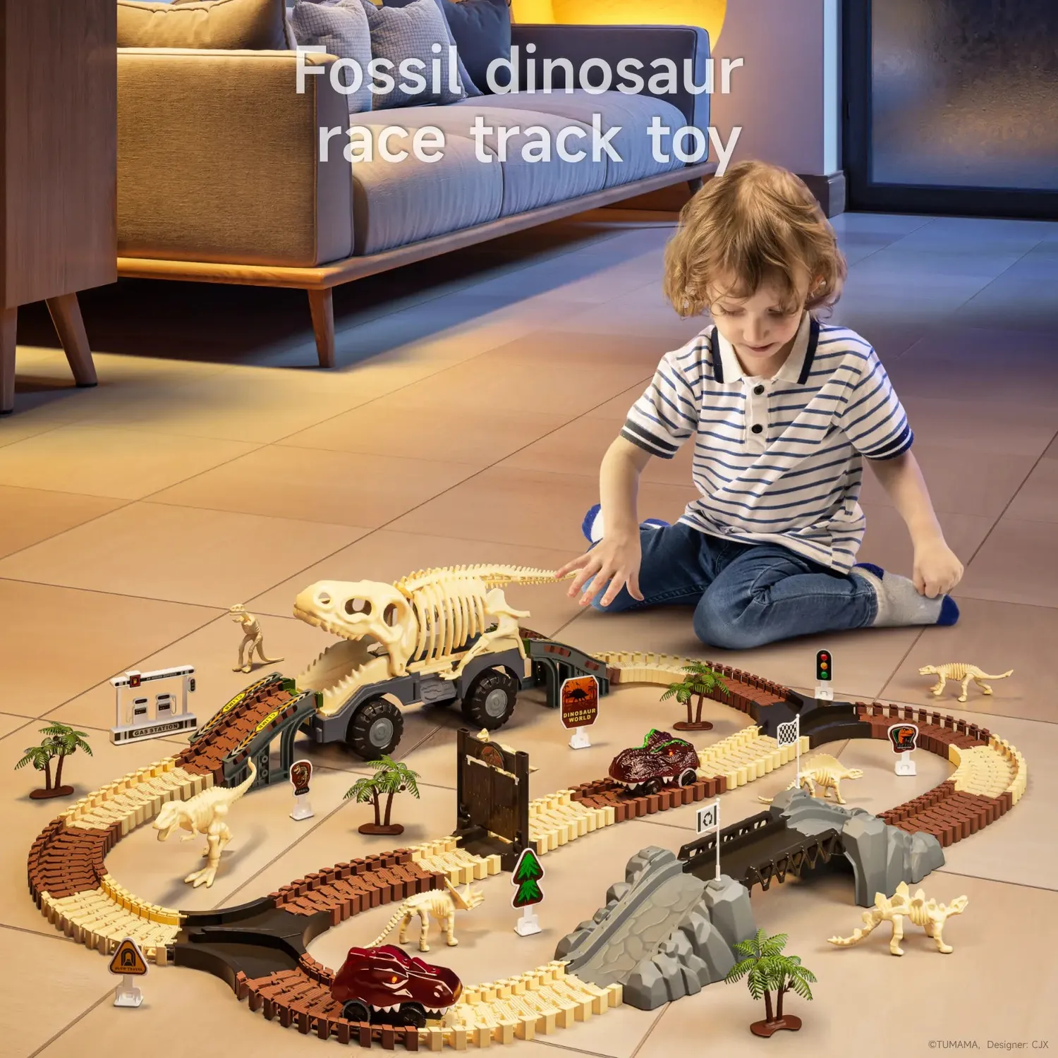 TUMAMA Dinosaurier Rennbahn Auto Set elektrisch flexibel