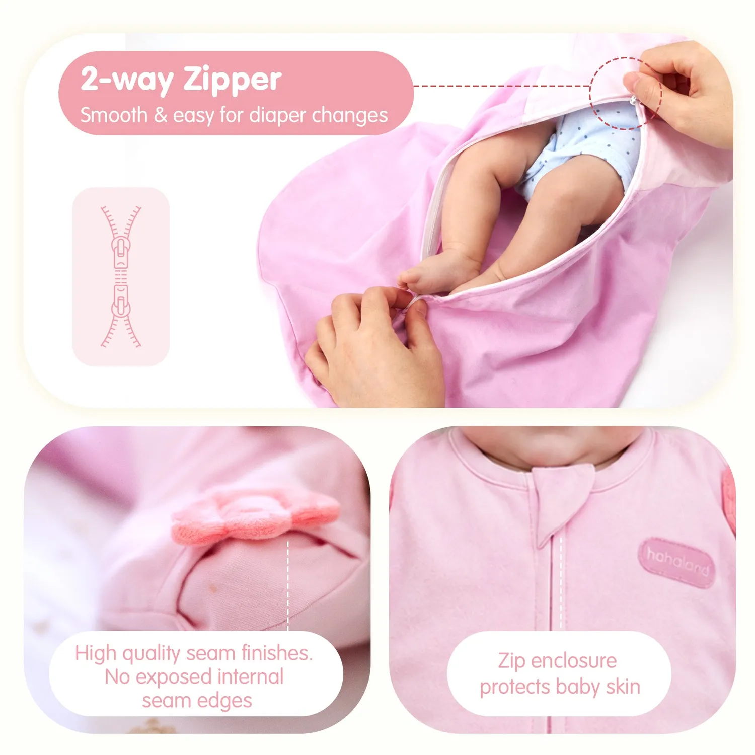hahaland Heart Arms-Up Schlafsack Pink 1.0 TOG