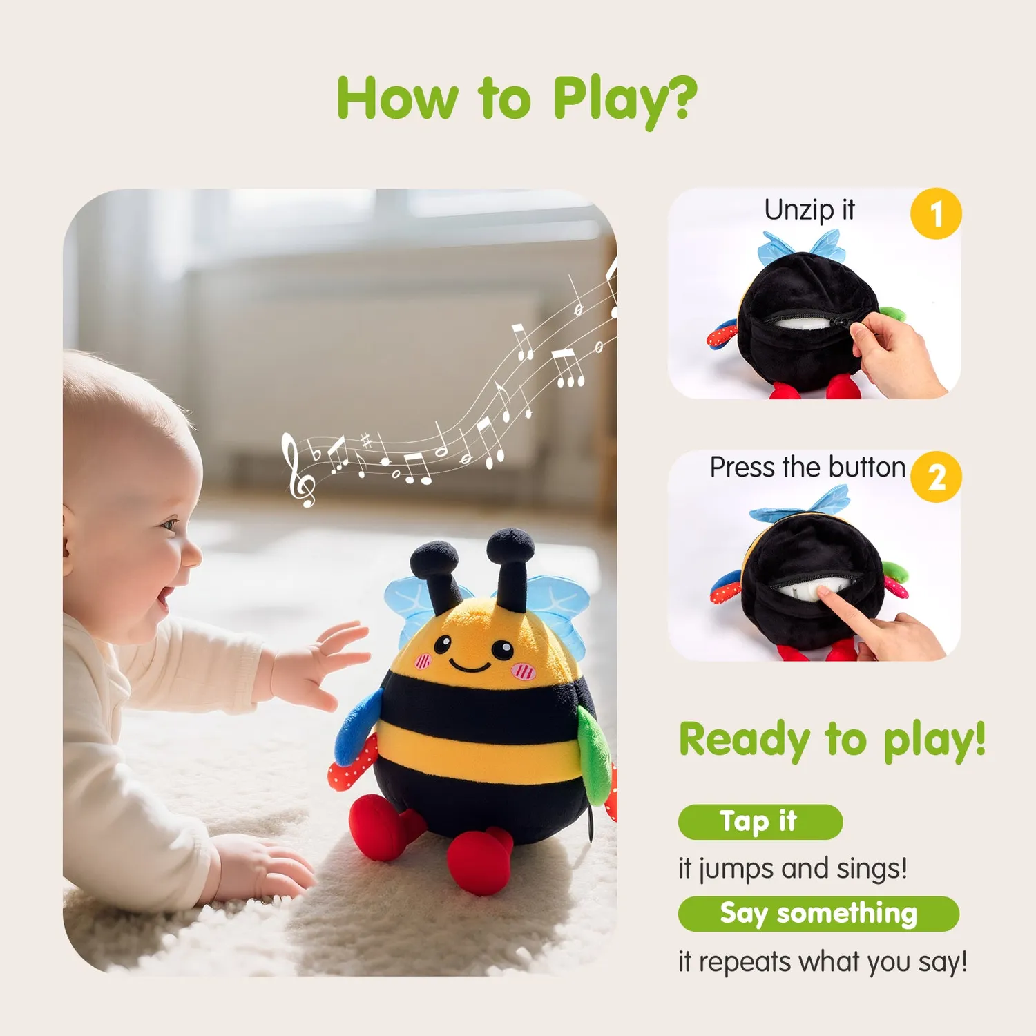 hahaland Dancing Bee Krabbelspielzeug Plüsch mit Musik
