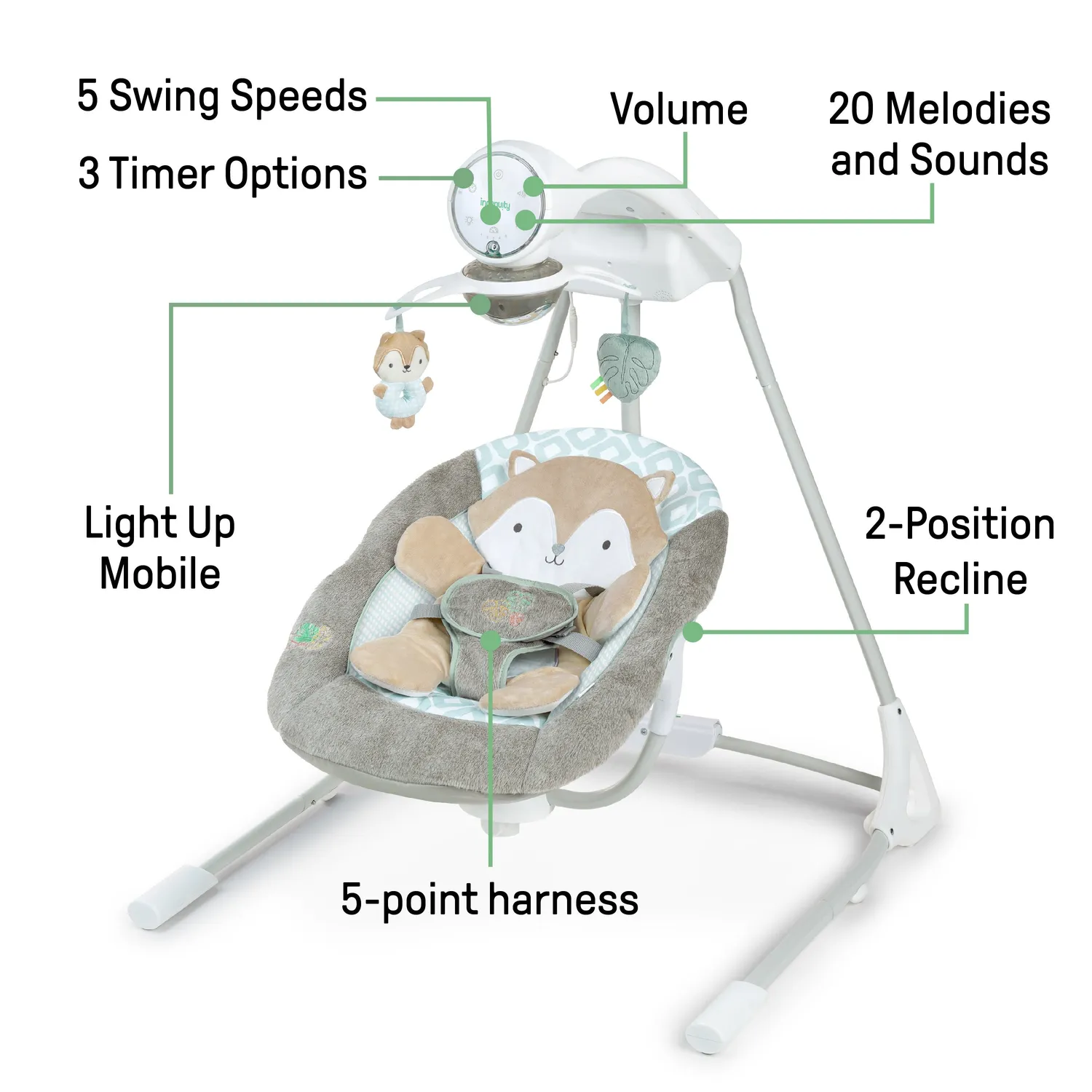 Ingenuity InLighten Babyschaukel Kitt Fuchs mit Mobile