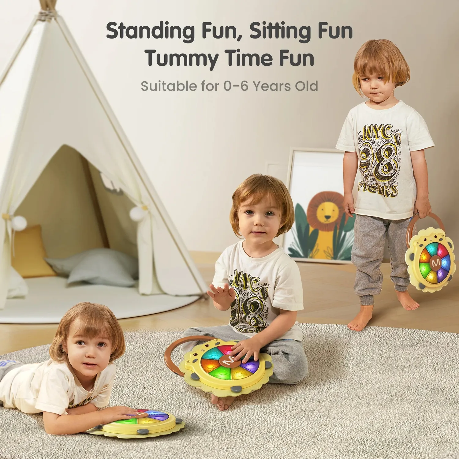 TUMAMA Musiktrommel Babyspielzeug mit Licht 7 Tasten