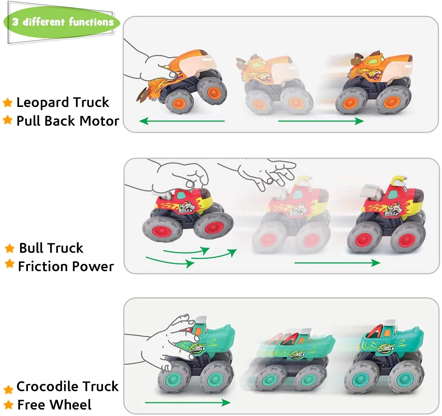 HOLA Monstertruck Autos 3 Stück Push and Go bunt