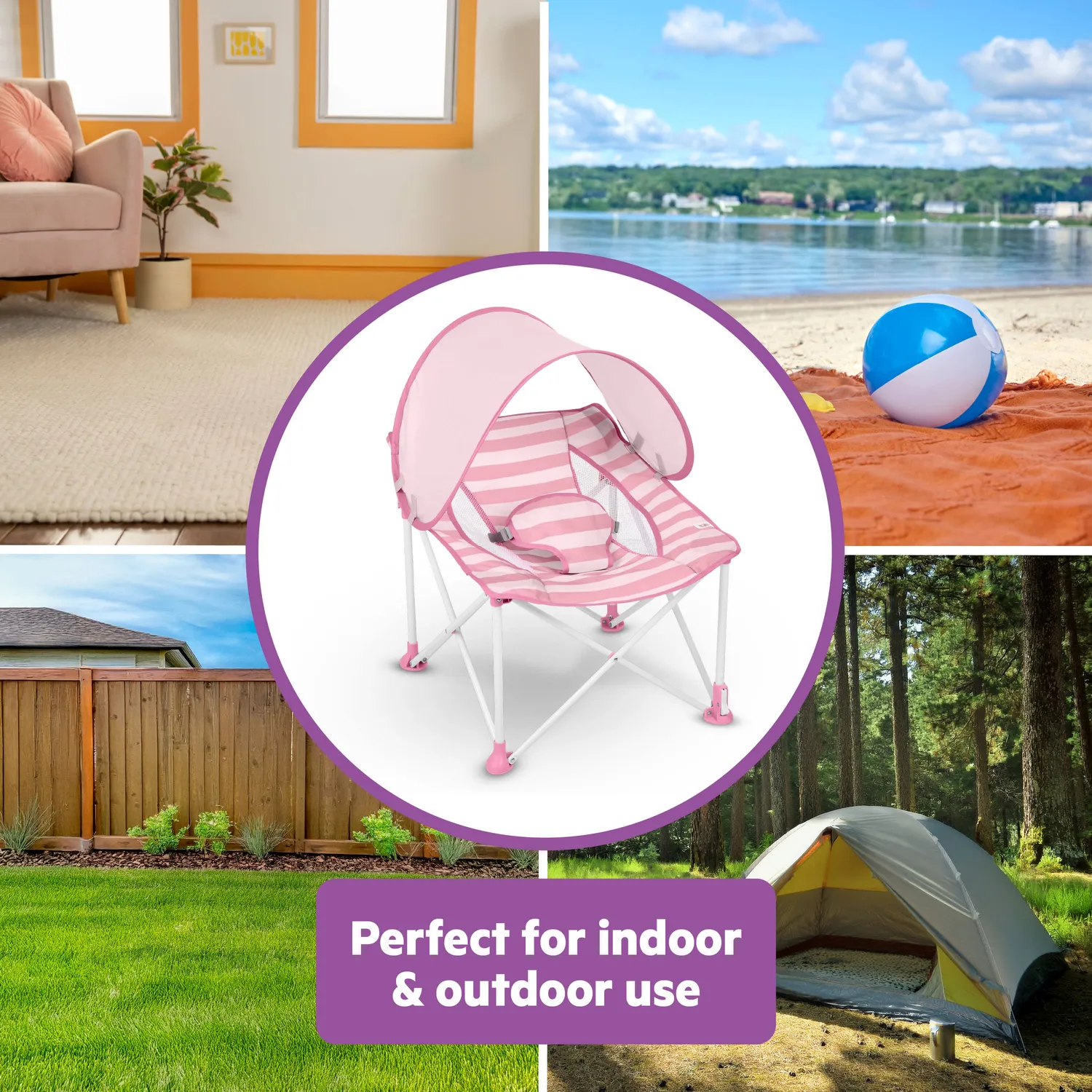 Bright Starts Pop N Chill Reisesitz Pink Stripe waschbar