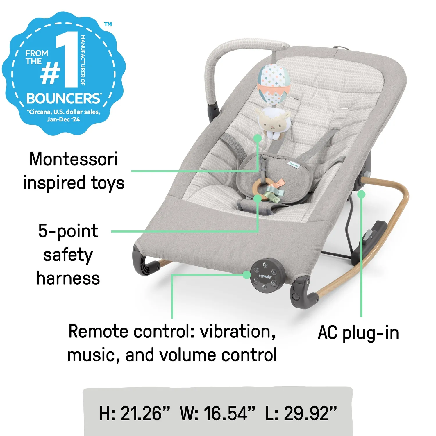 Ingenuity Keep InMotion Babywippe Soulful Skies automatisch
