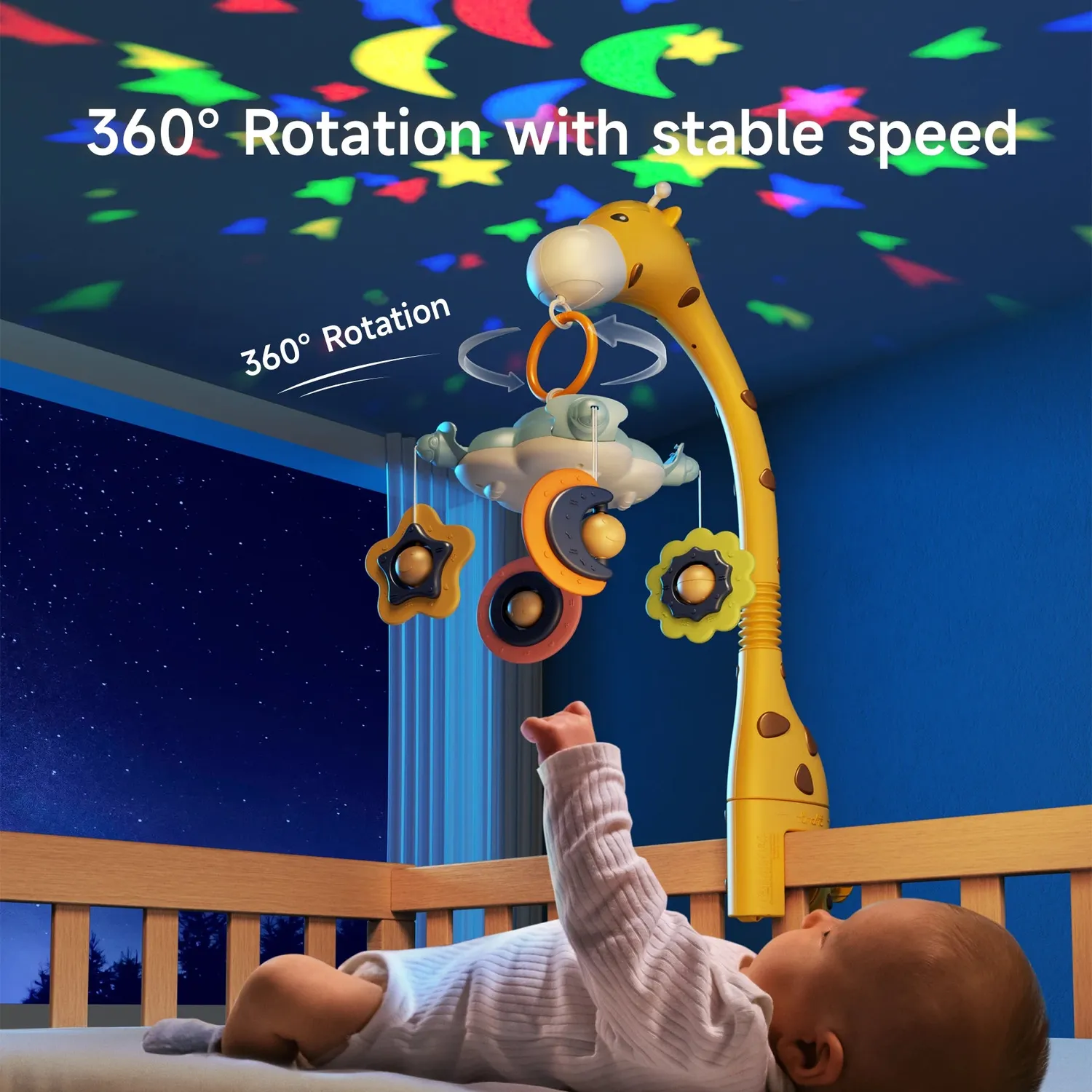 TUMAMA Mobile Baby Gelb mit Licht Musik Sternenhimmel