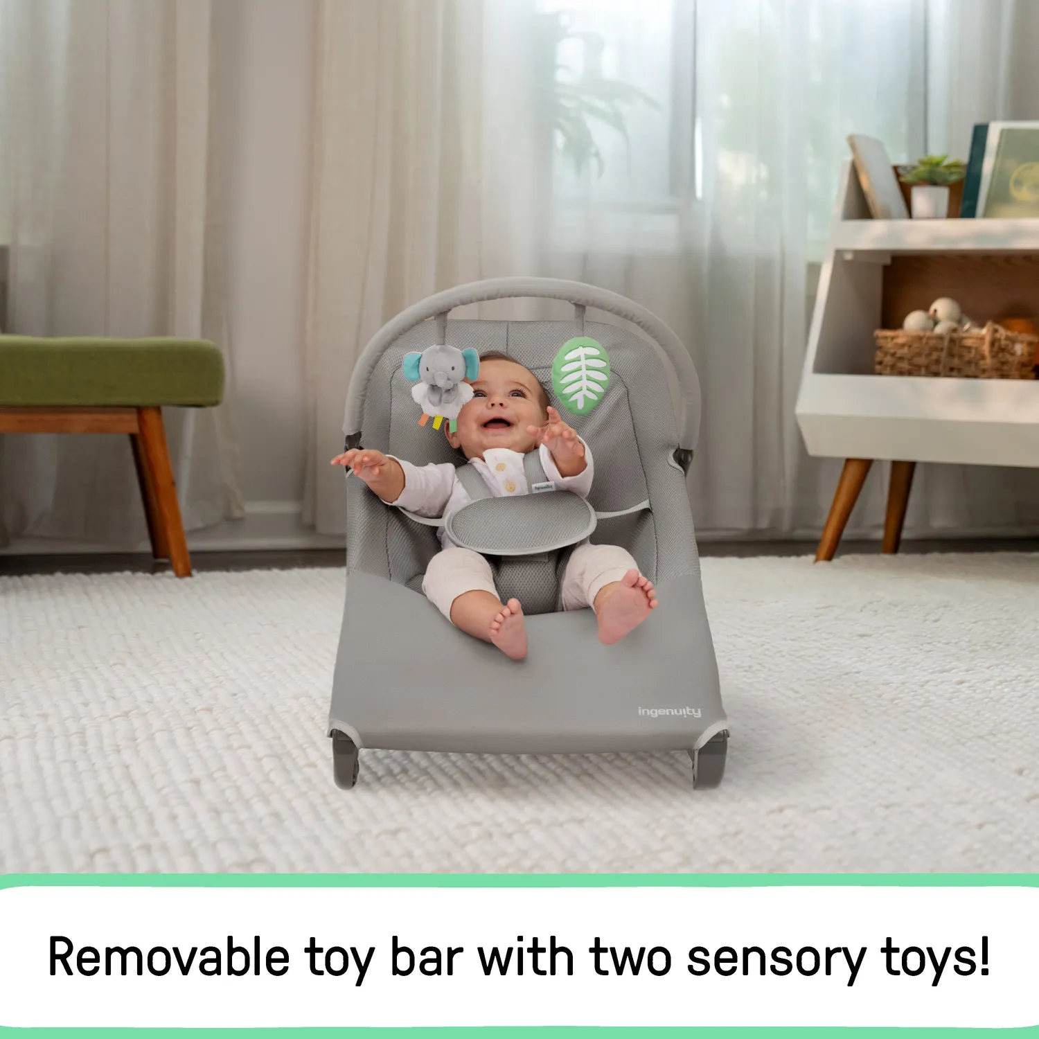 Ingenuity Nestle Vibrating Rocker Babywippe Grau mit Spielbügel