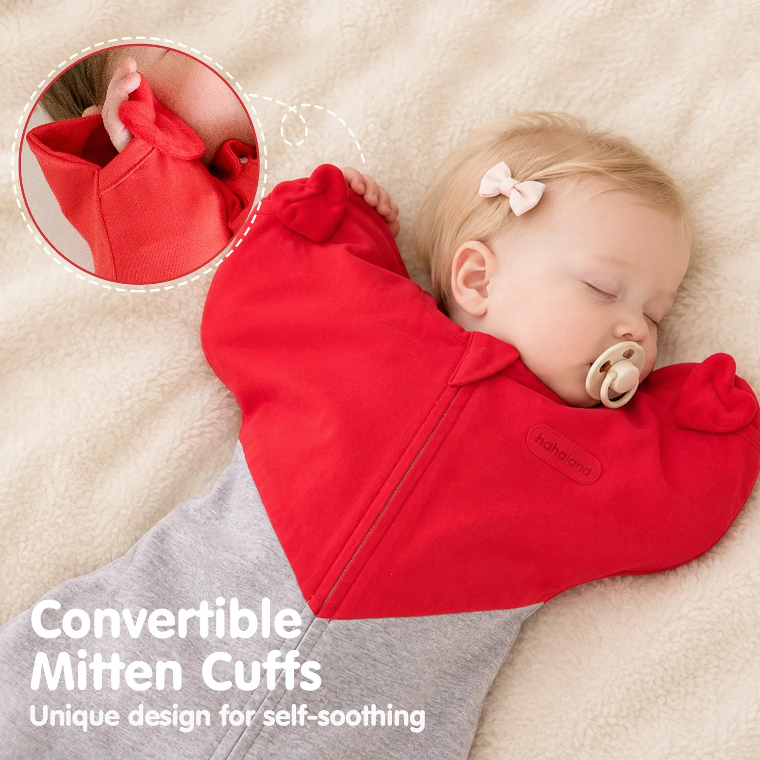 hahaland Heart-Shaped Arms-Up Pucksack Rot Newborn Baumwolle
