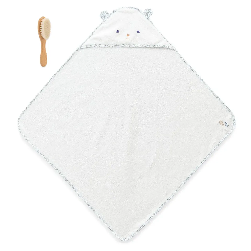 Kaloo Petit Calme Baby-Badeset Bambus Kapuzenhandtuch 75 cm + Bürste