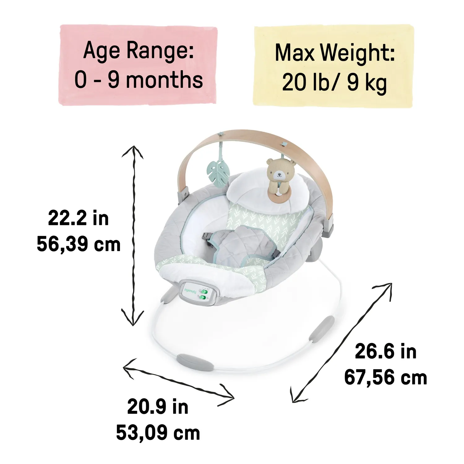 Ingenuity Cozy Spot Babywippe Bouncer mit Holz