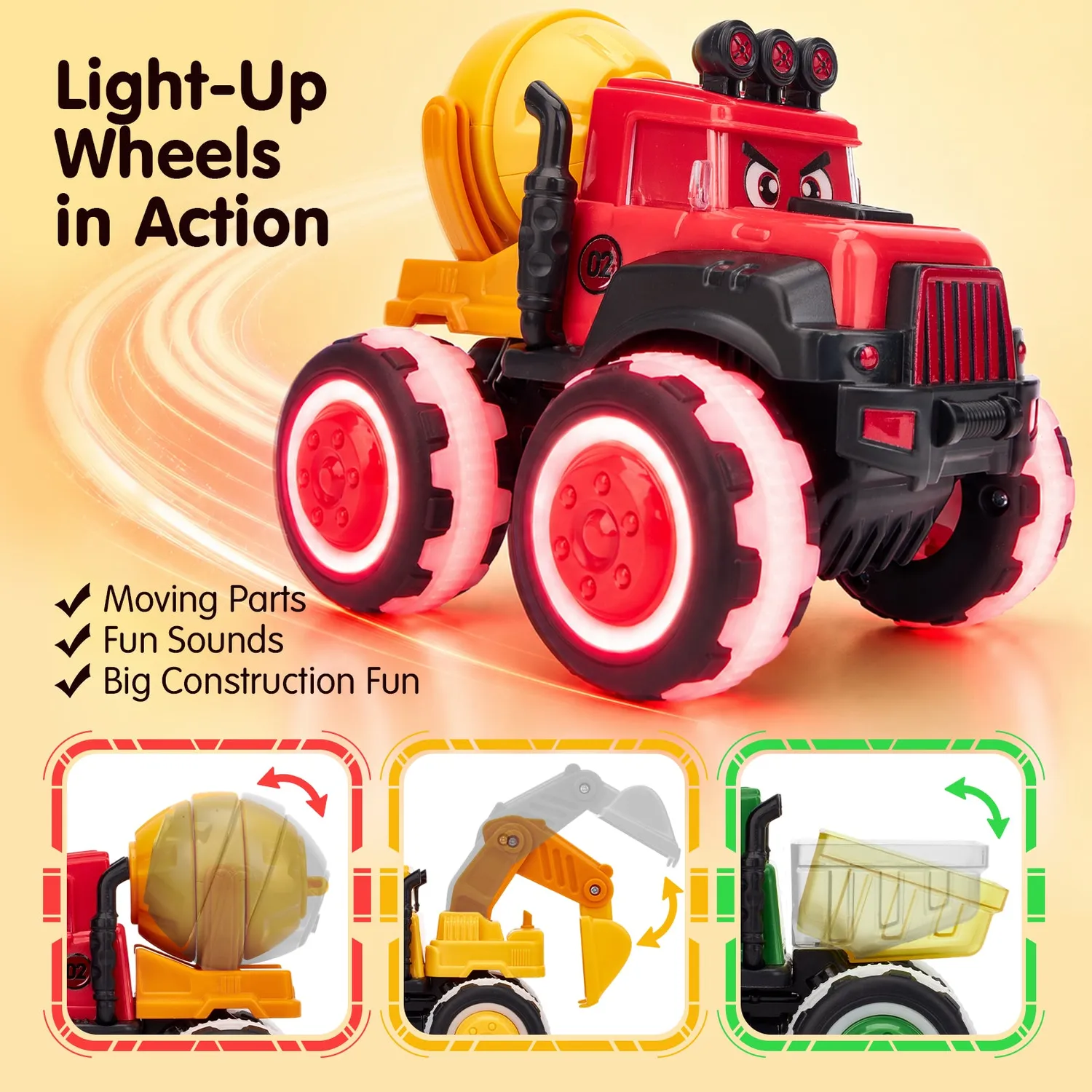 hahaland Turbo Glow Baufahrzeuge 3er-Set mit Licht und Sound