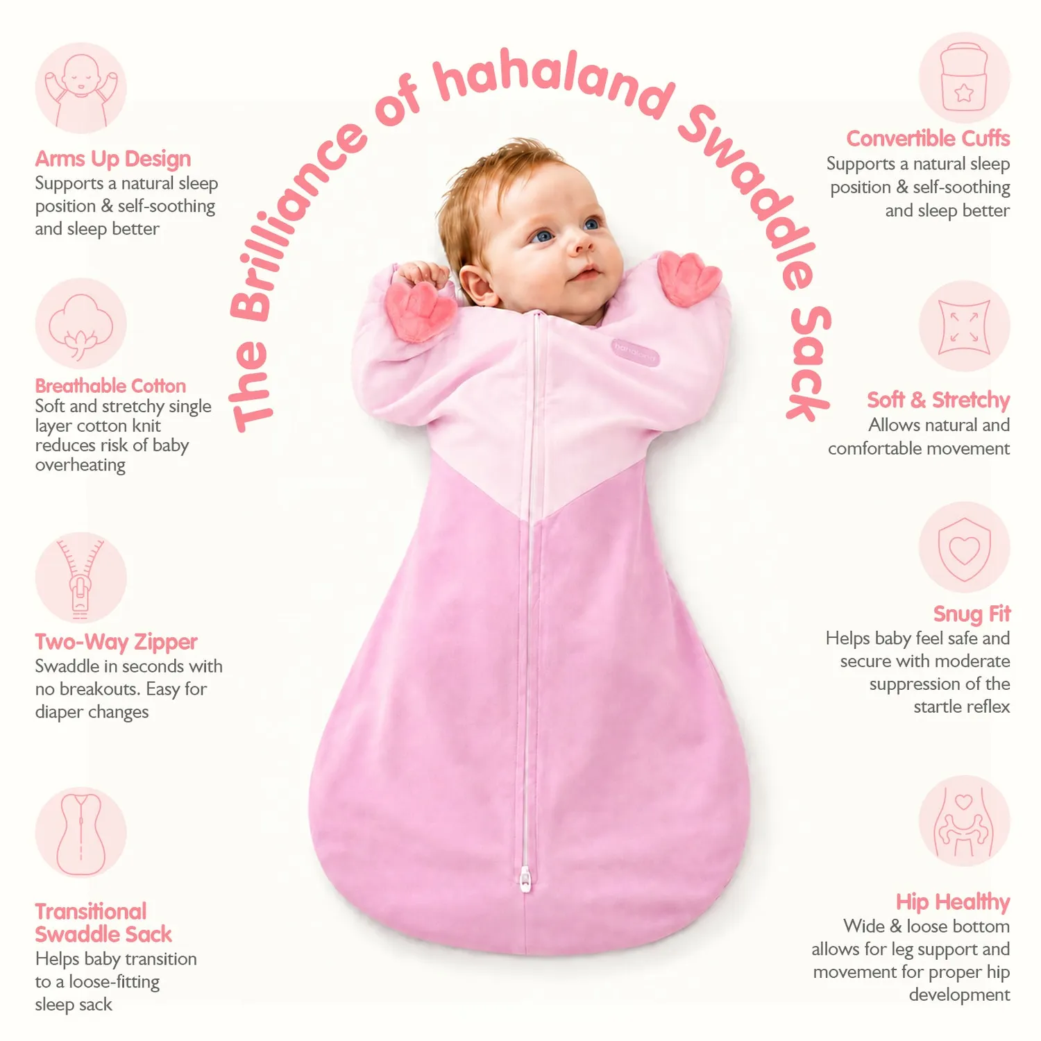 hahaland Heart Arms-Up Schlafsack Pink 1.0 TOG