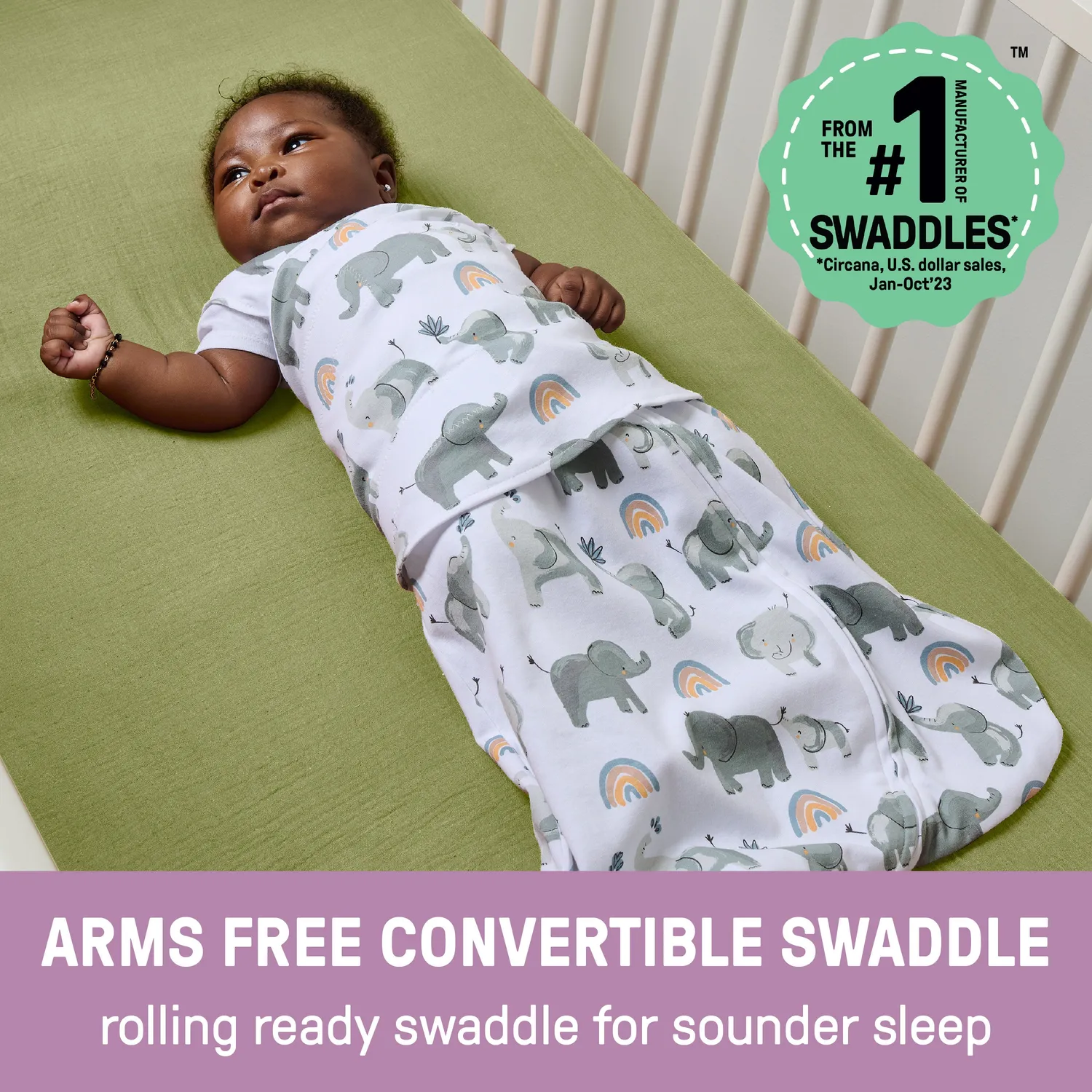 SwaddleMe Arms Free Pucksack L Happy Elephant