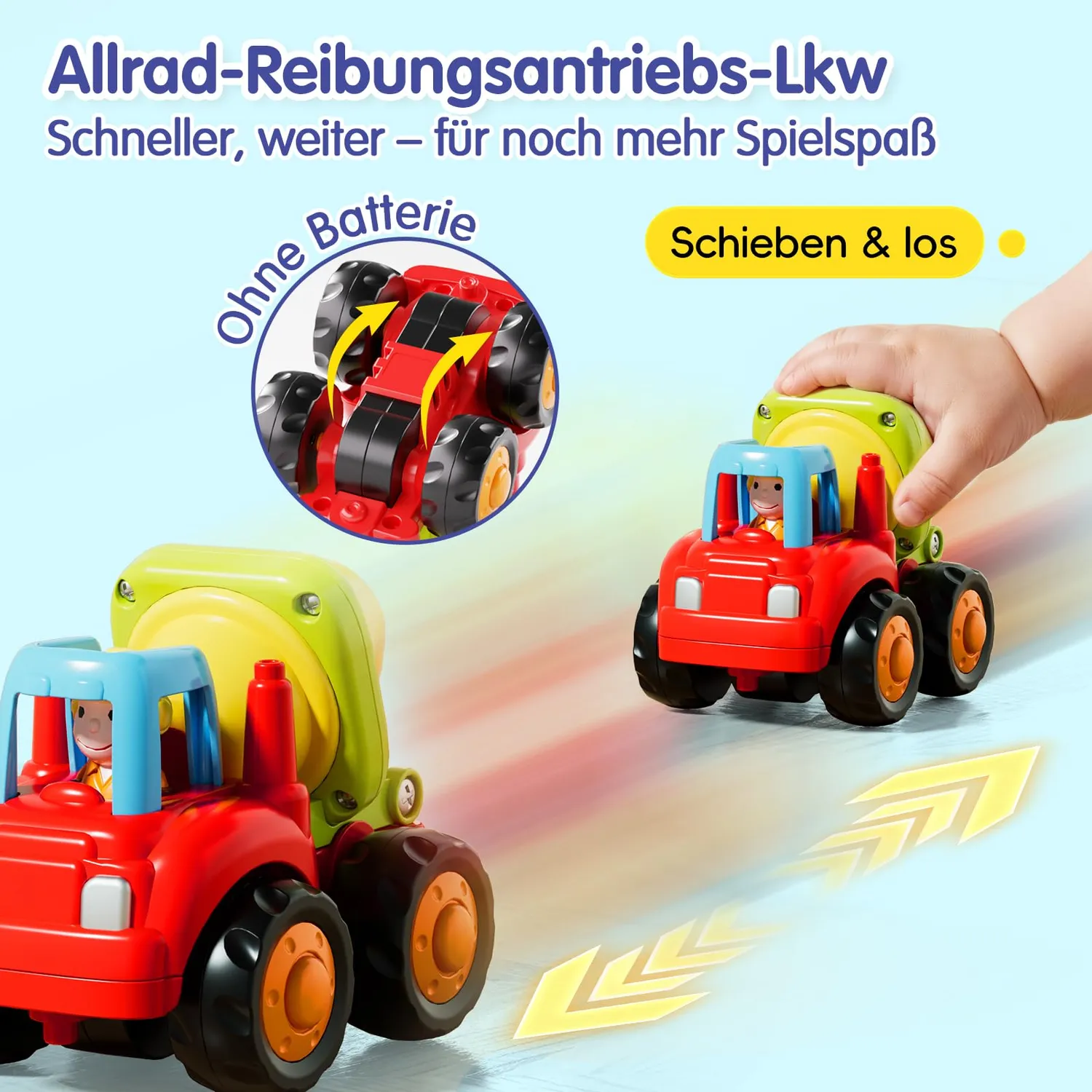 HOLA Baustellenfahrzeuge Spielzeugauto 4er-Set Reibungsantrieb