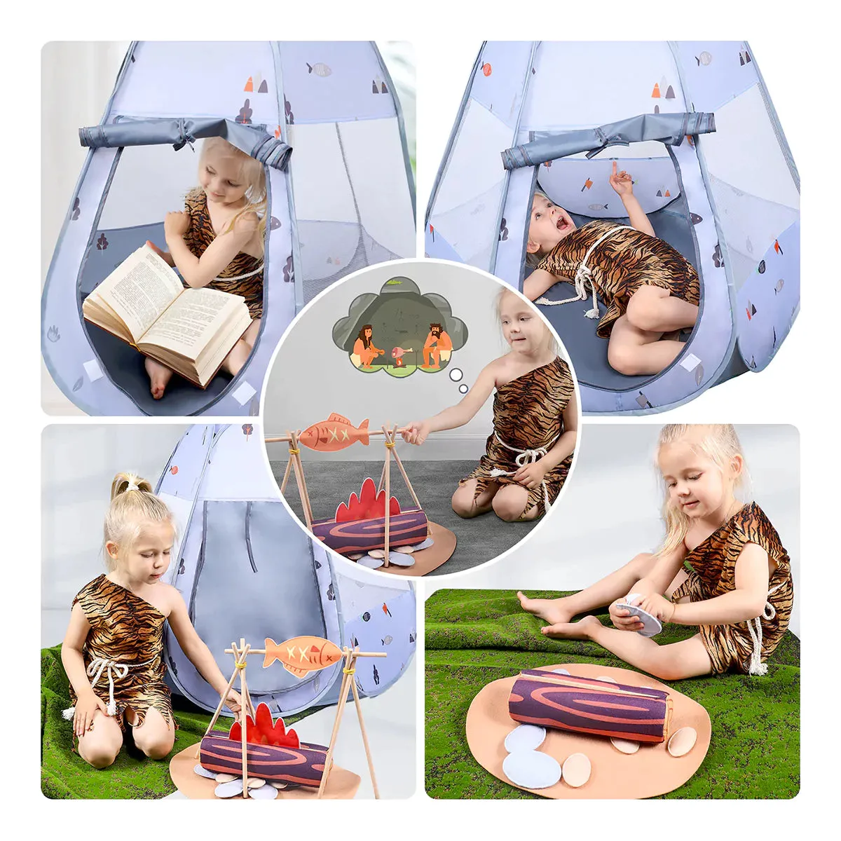 TUMAMA Camping Spielzelt Set Kinder mit Lagerfeuer robust