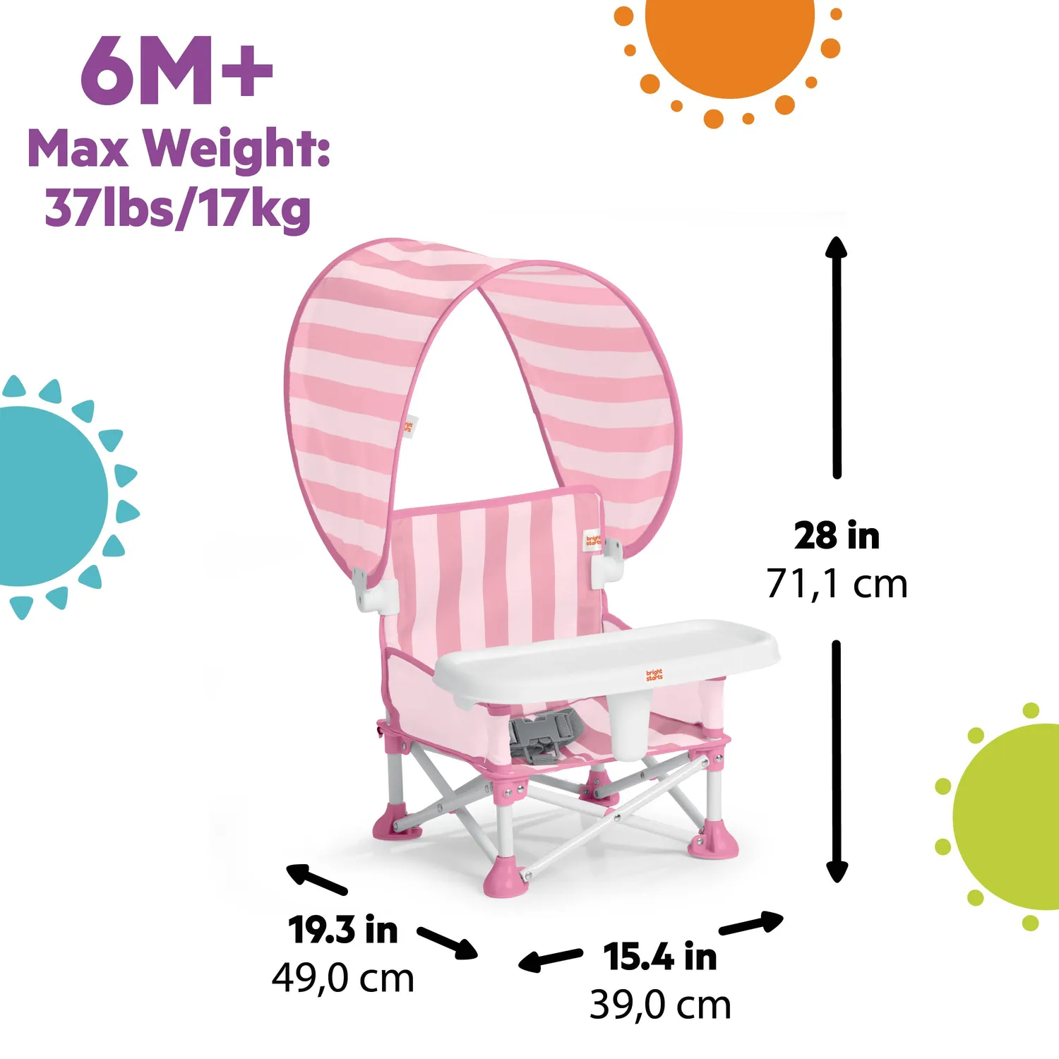 Bright Starts Pop N Sit Cabana Boostersitz Pink mit Sonnendach