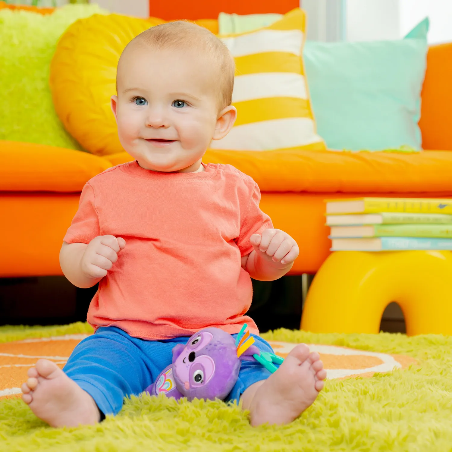 Bright Starts Jingle Joy Reach Rattle Rassel Faultier lila