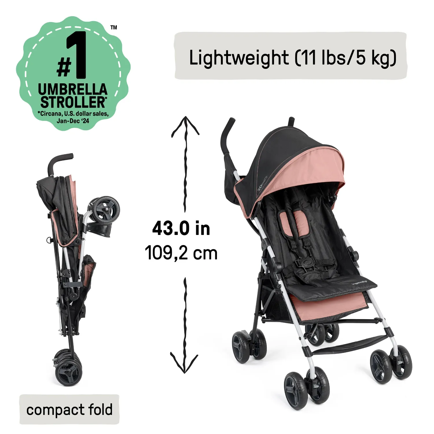Ingenuity 3Dmini Buggy Dusty Rose Leicht 5-Punkt-Gurt