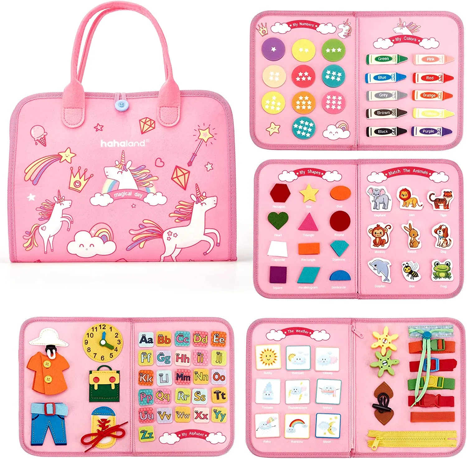 hahaland Busy Board Quiet Book rosa 7-in-1