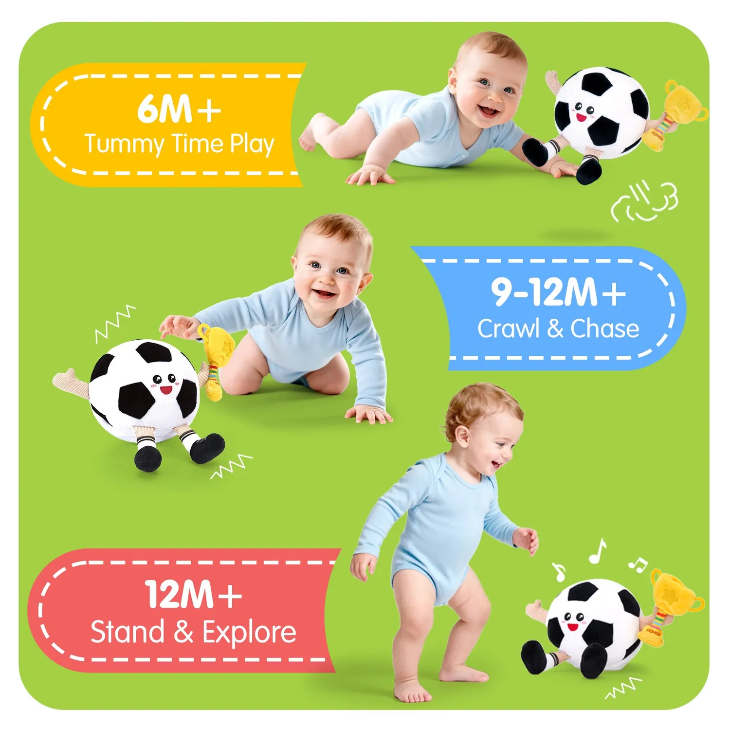 hahaland Soccer Krabbelspielzeug Plüsch mit Musik
