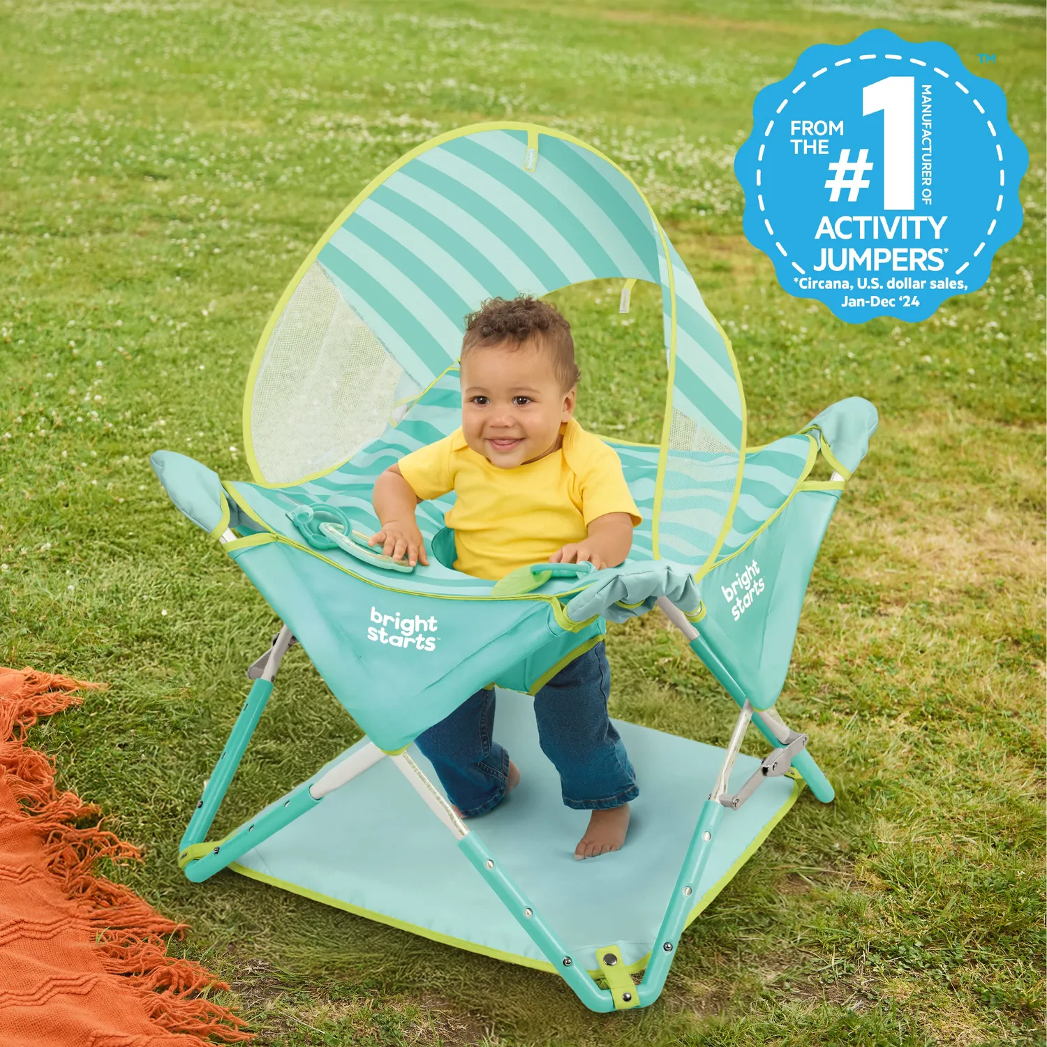 Bright Starts Pop N Jump Jumper Sky Stripes blau