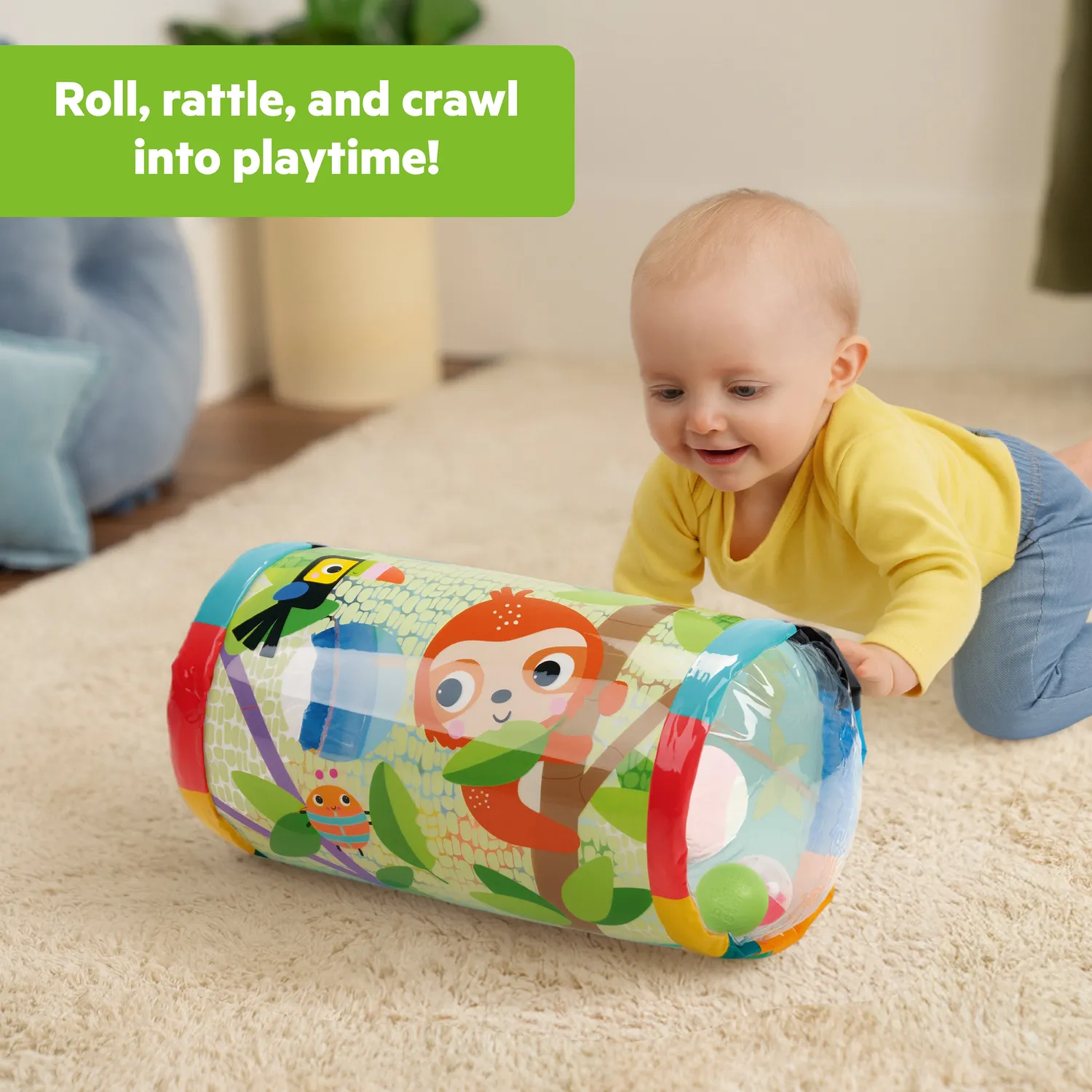Bright Starts Roll-Along Rainforest Krabbelrolle mit Rasselbällen