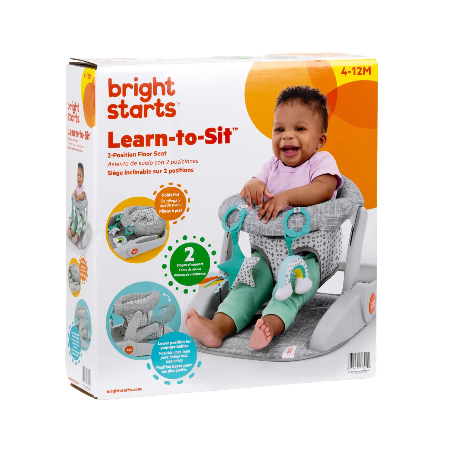 Bright Starts Learn-to-Sit Bodensitz 2 Positionen grau 4-12 Monate