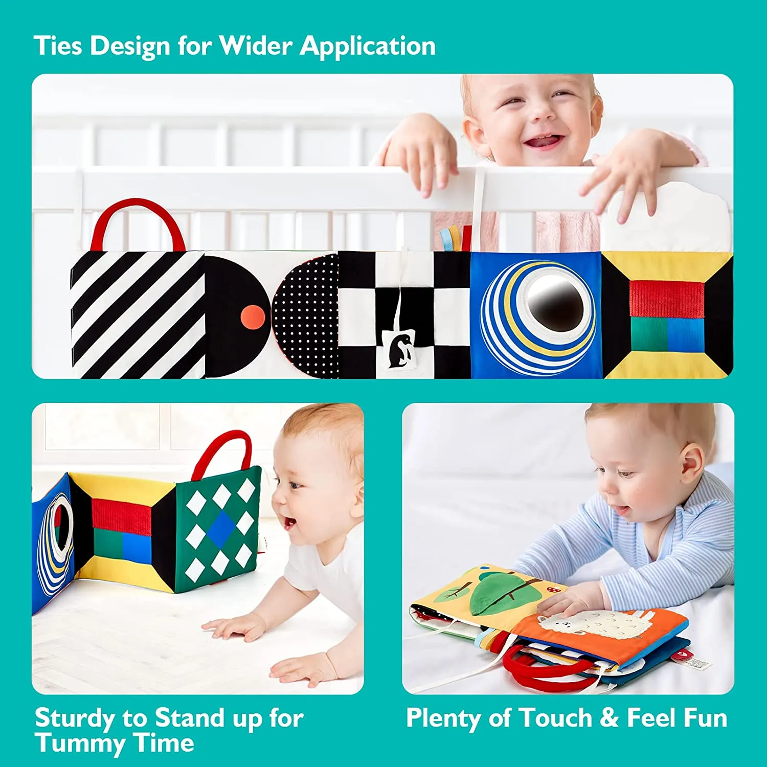 hahaland High Contrast Stoffbuch Tummy Time Schwarz-Weiß