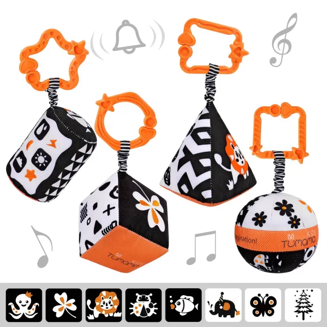 TUMAMA Schwarz-Weiß Kontrast Rassel Baby 4er Set