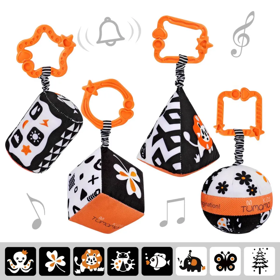 TUMAMA Schwarz-Weiß Kontrast Rassel Baby 4er Set