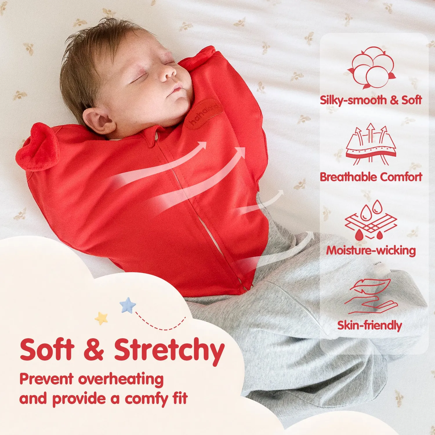 hahaland Heart-Shaped Arms-Up Pucksack Rot Newborn Baumwolle