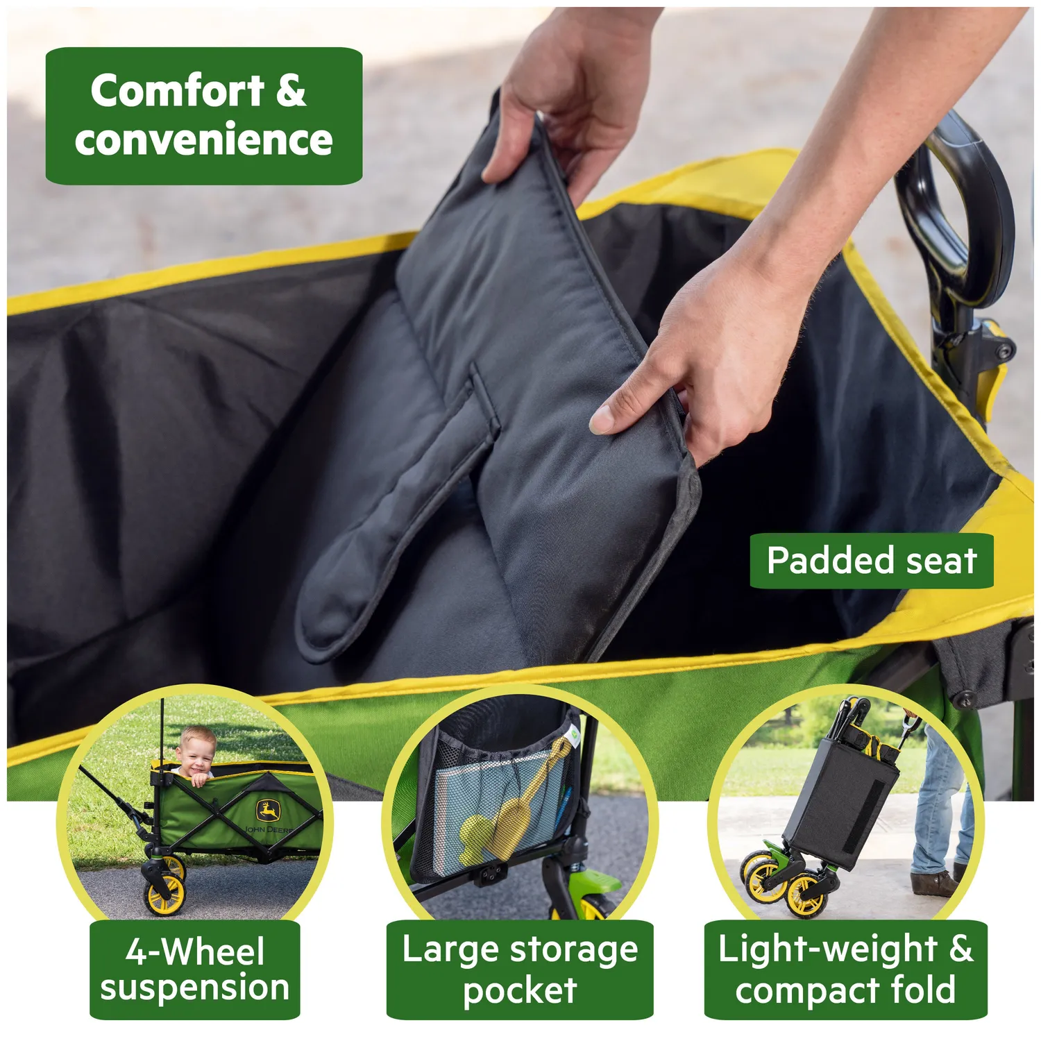 Bright Starts John Deere Pop N Ride Bollerwagen Zweisitzer