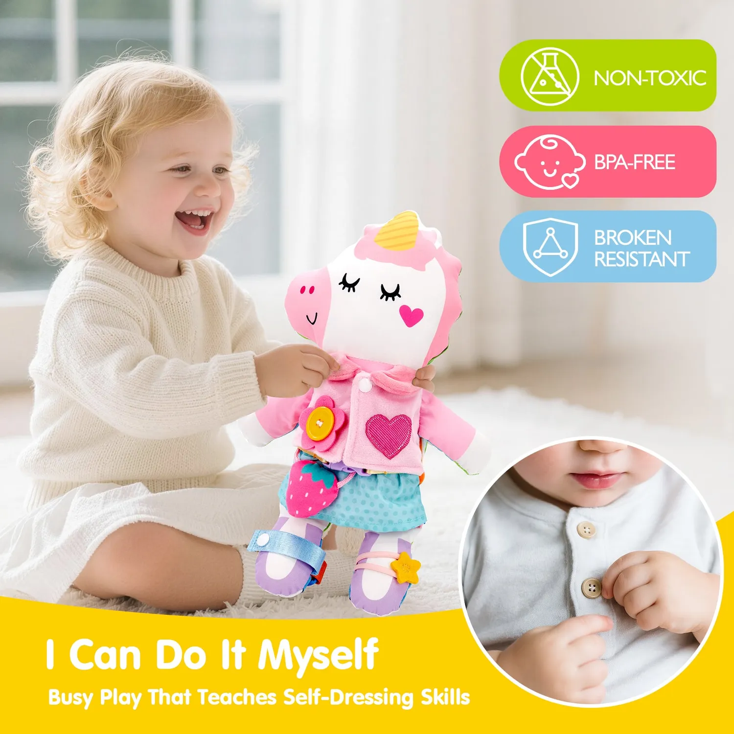 hahaland 2-in-1 Montessori Busy Doll Wendepuppe
