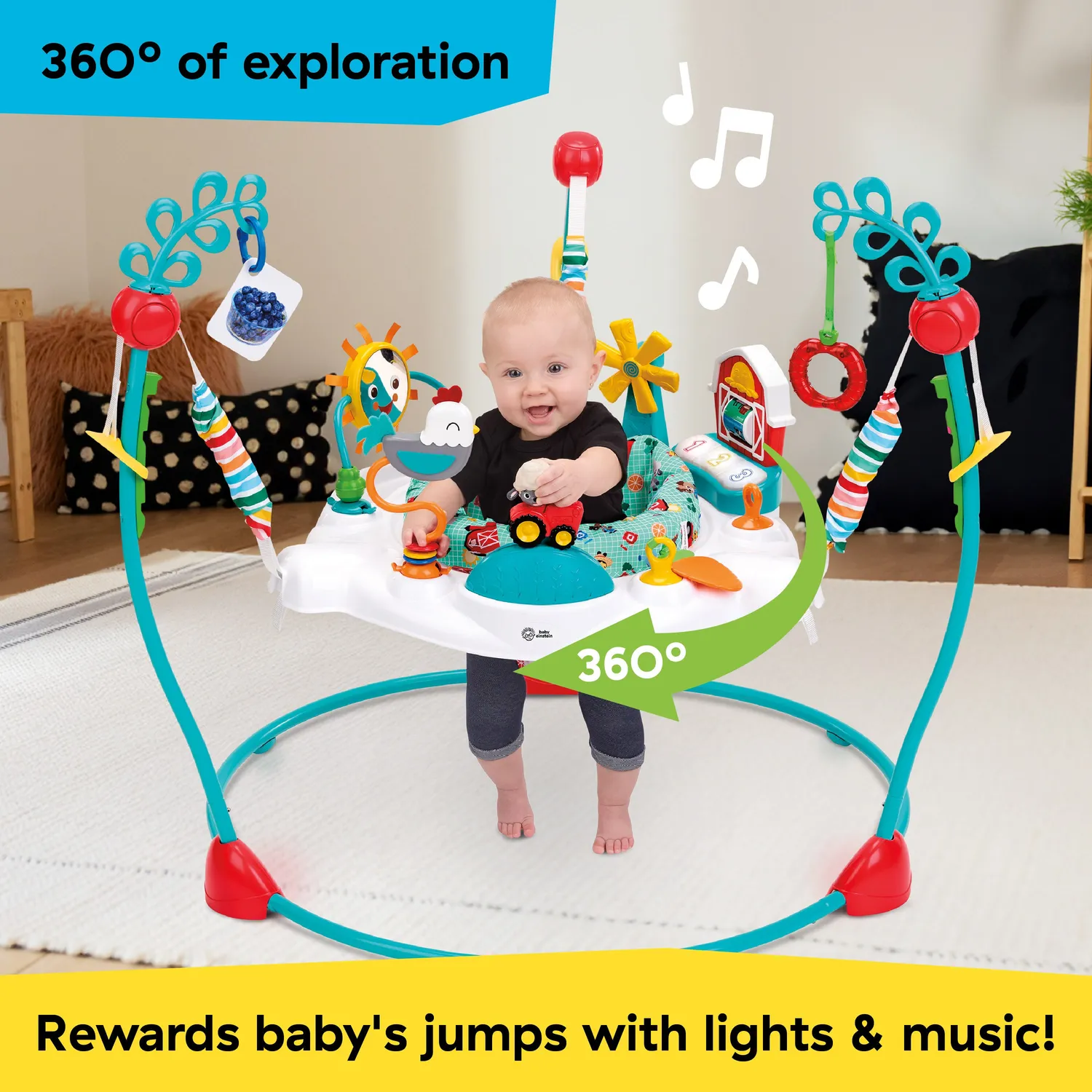 Baby Einstein Farm Explorers Barnyard Jumper 2-in-1 mit Klavier