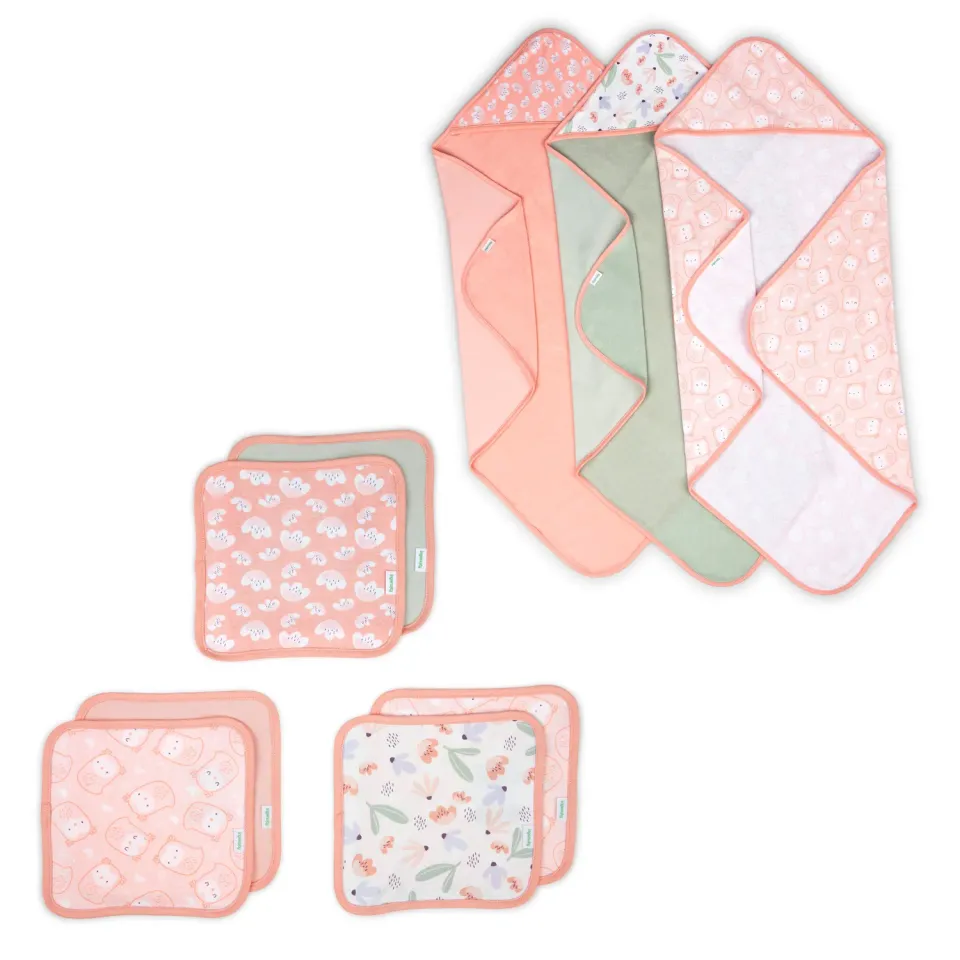 Ingenuity Clean & Cuddly Badetuch-Set 3 Handtücher 6 Waschlappen