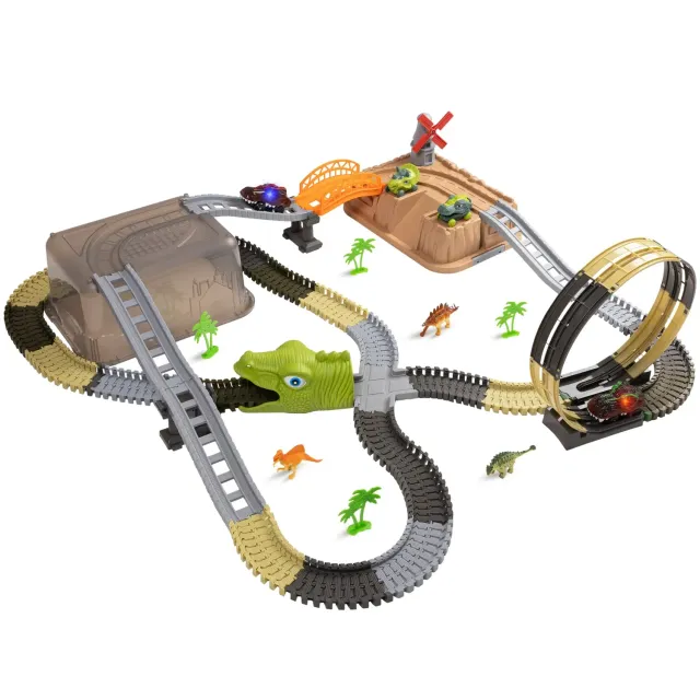 TUMAMA Dinosaurier Rennbahn Set Dino-Autos mit Licht