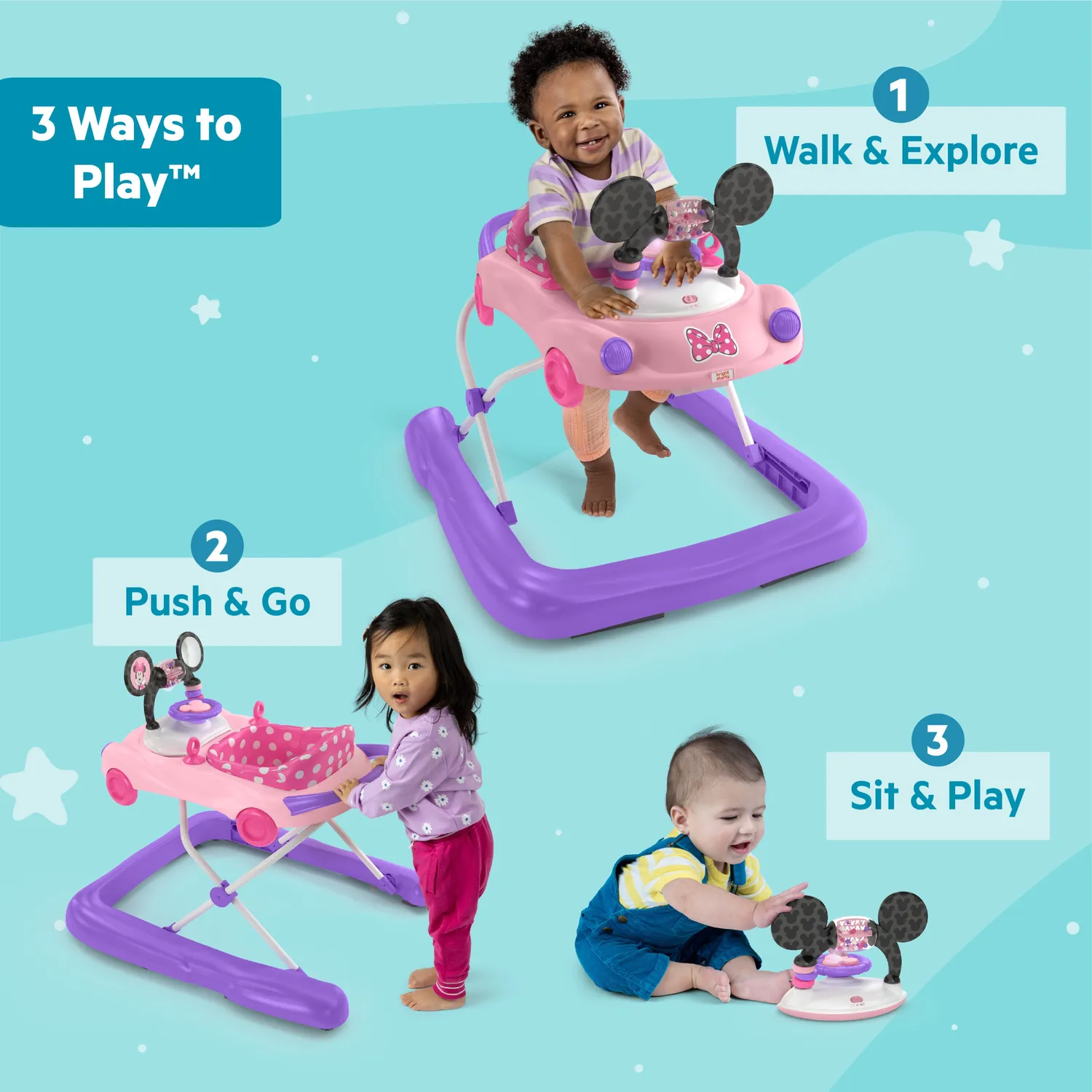 Bright Starts Minnie Mouse Go Go Bows Lauflernwagen pink