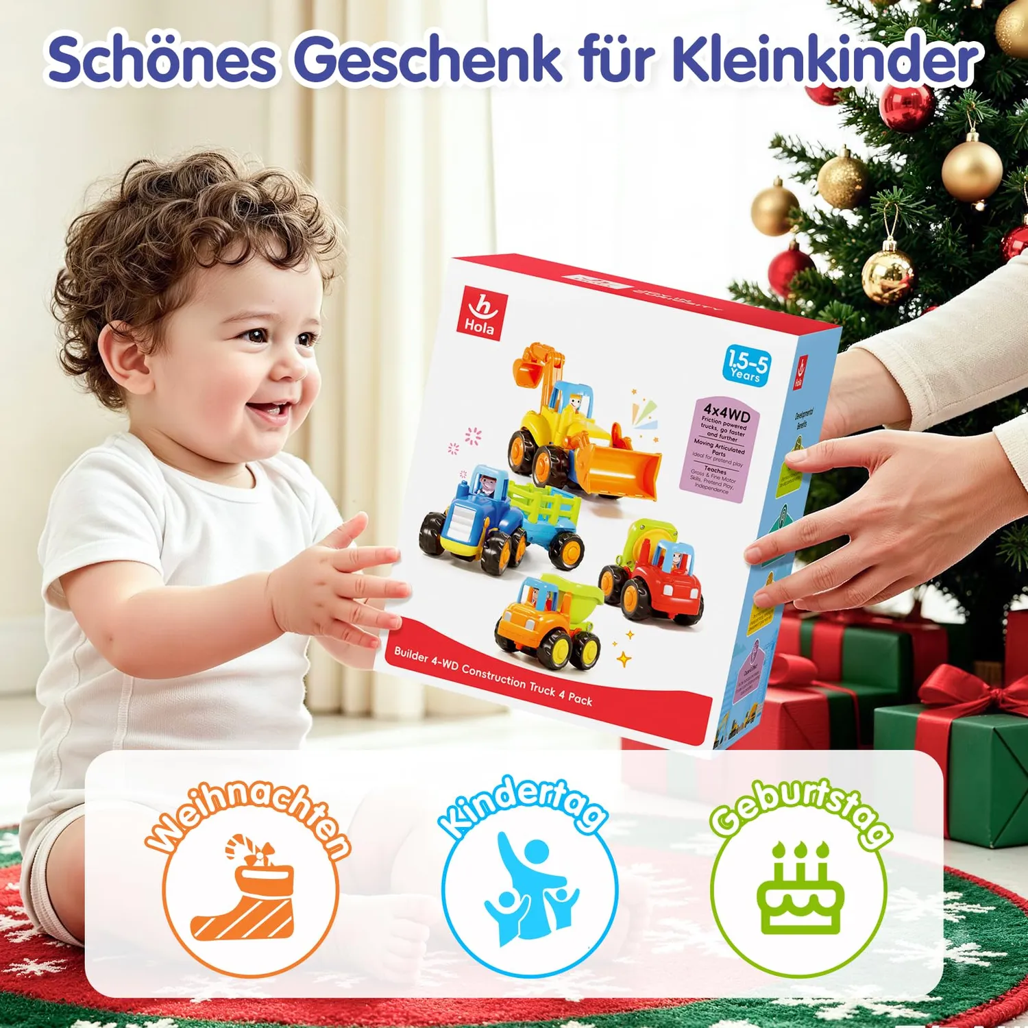 HOLA Baustellenfahrzeuge Spielzeugauto 4er-Set Reibungsantrieb