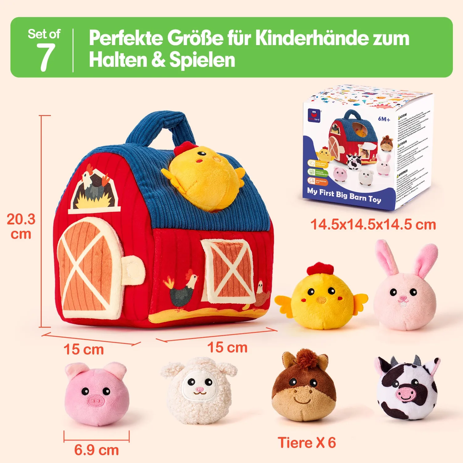 hahaland Montessori Bauernhof Spielset 6-12 Monate 7-tlg