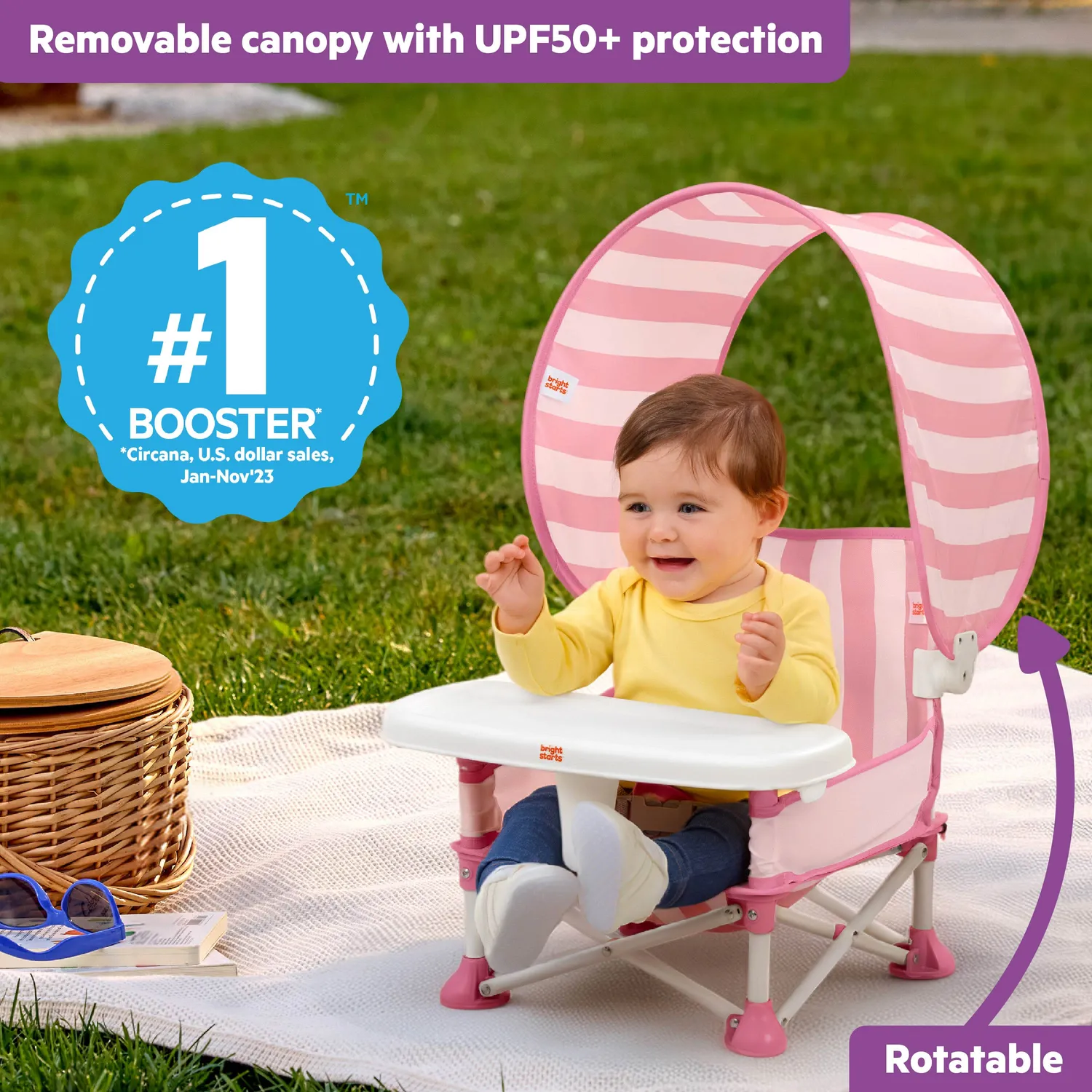 Bright Starts Pop N Sit Cabana Boostersitz Pink mit Sonnendach