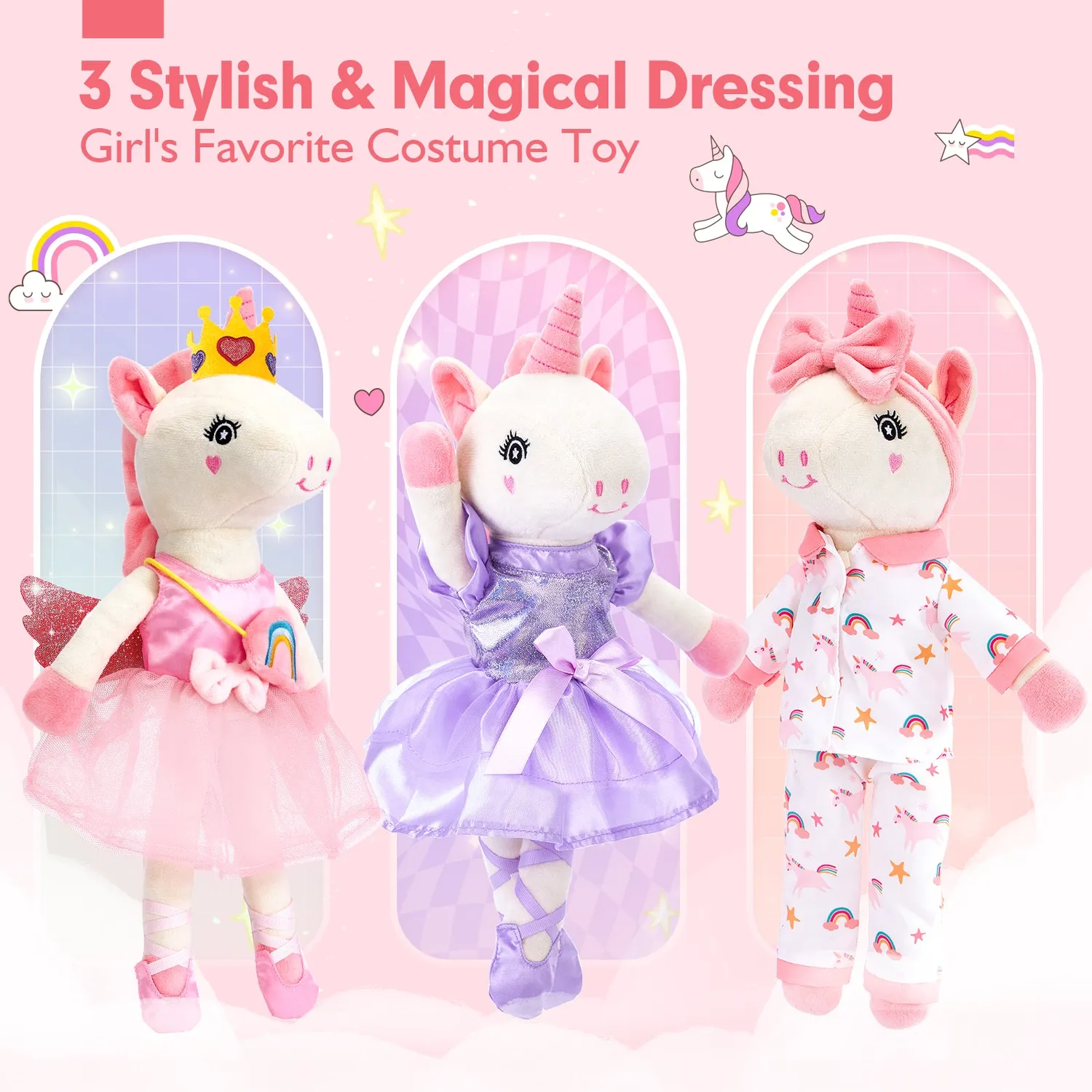 hahaland Ballerina Einhorn Anziehpuppe 40 cm 10-in-1