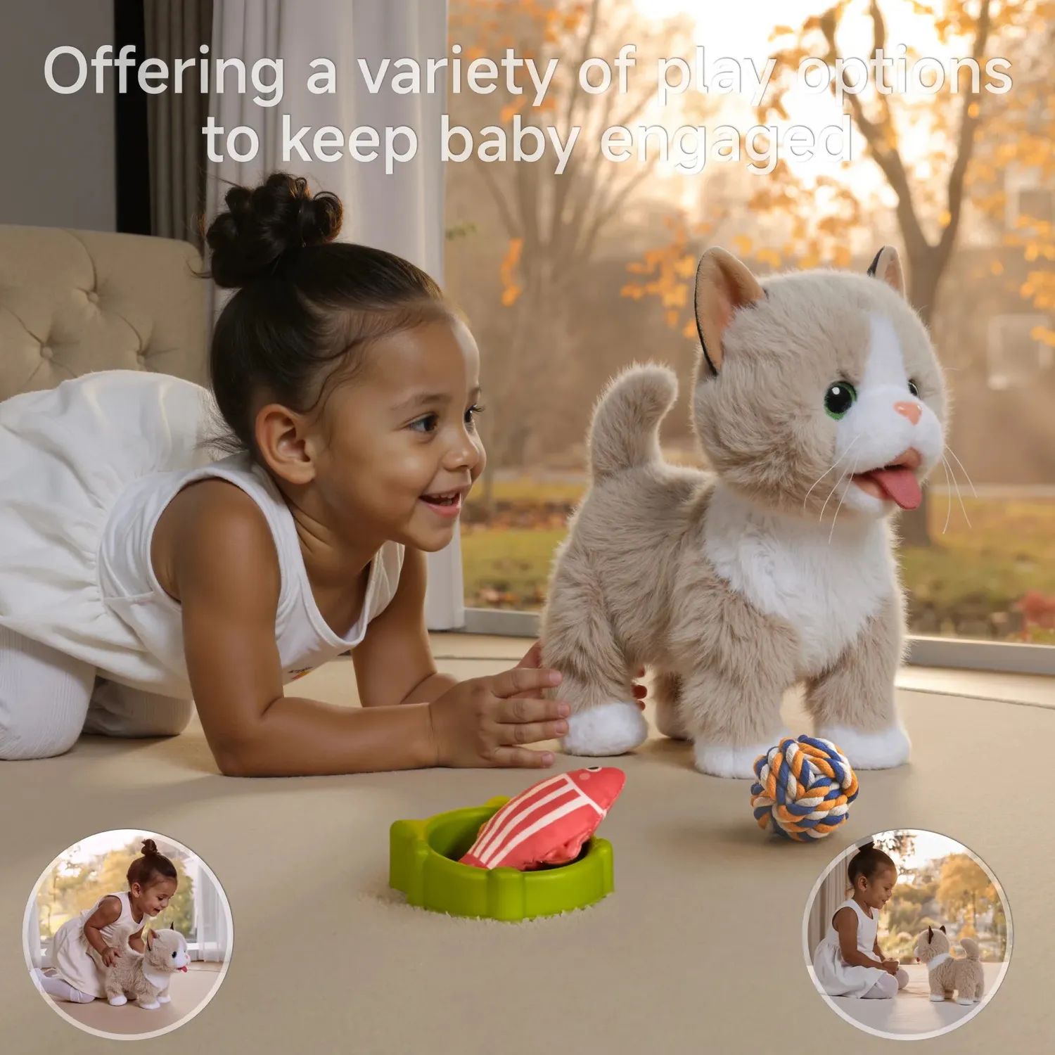 TUMAMA Interaktive Katze Plüsch Spielzeugkatze mit Futter-Set