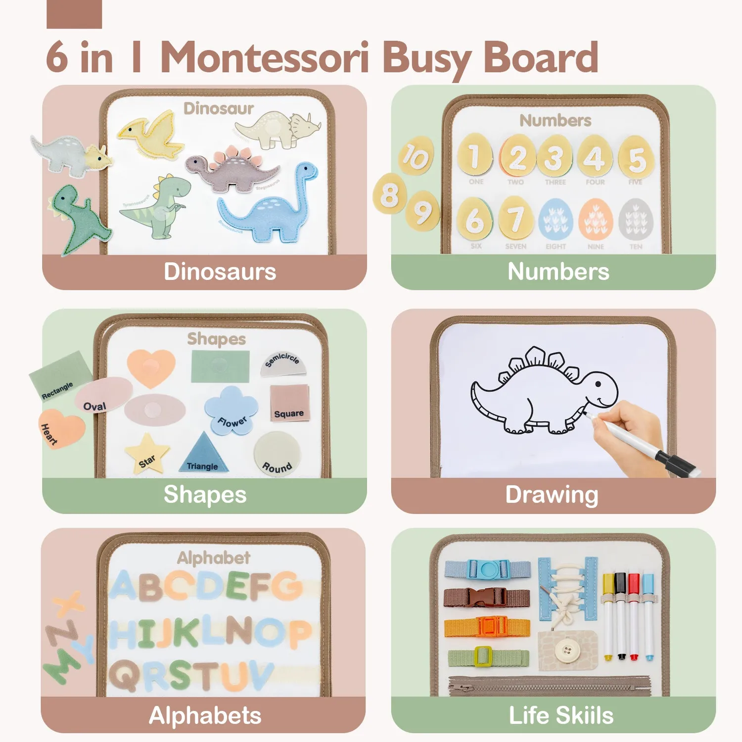 hahaland Dino 6-in-1 Busy Board Montessori Spielzeug