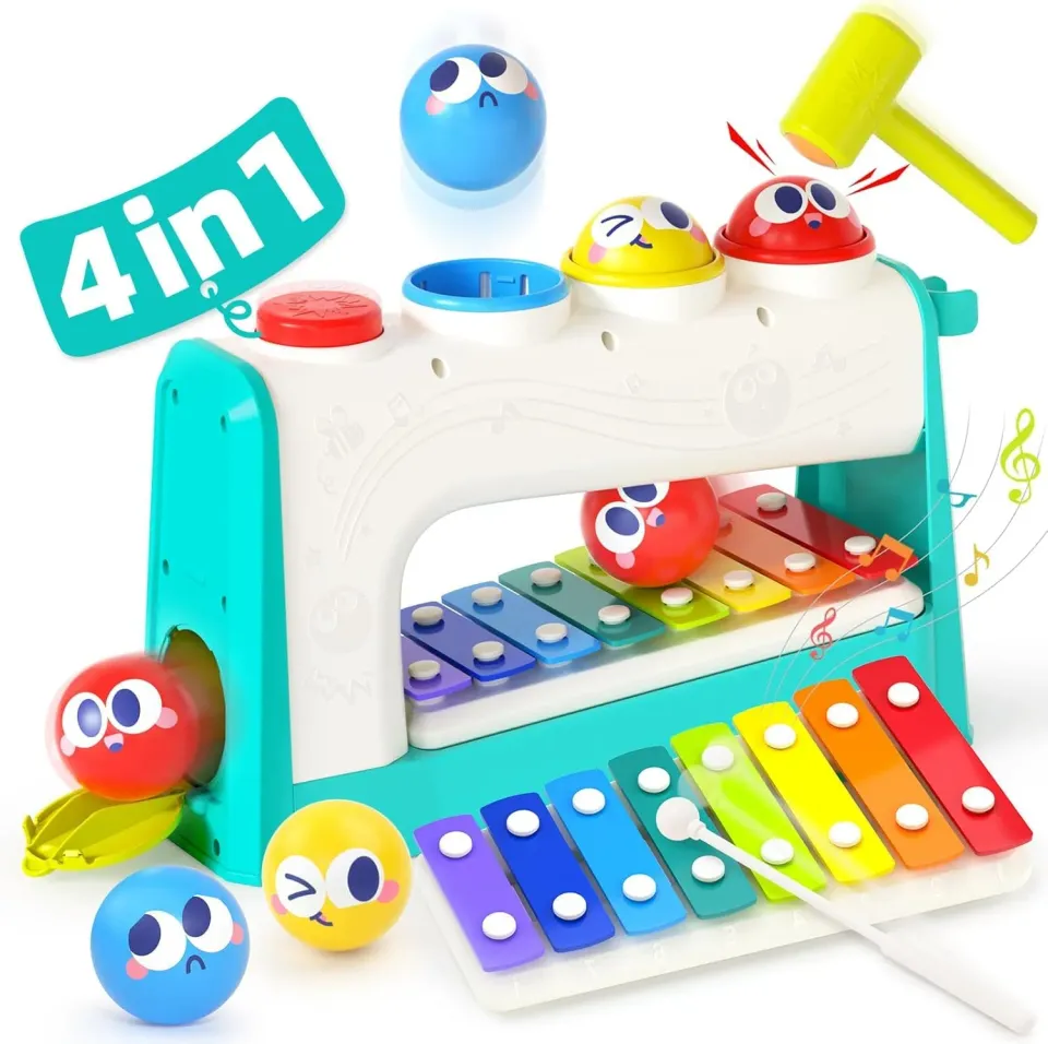 HOLA Hammerspiel Xylophon Klopfspiel mit 3 Bällen ab 1 Jahr
