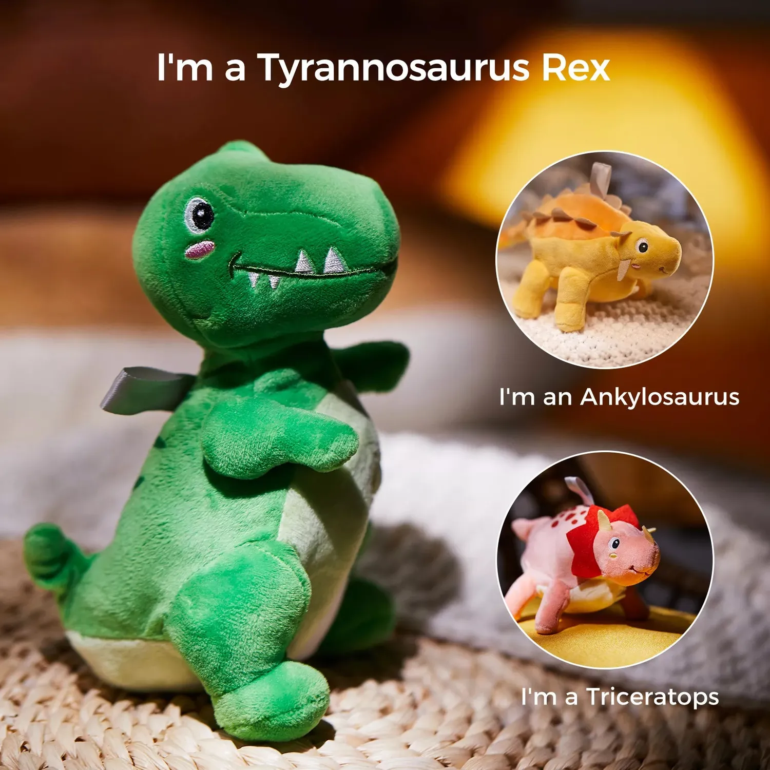 TUMAMA Dino-Wende Plüschanhänger 3er-Set Ei