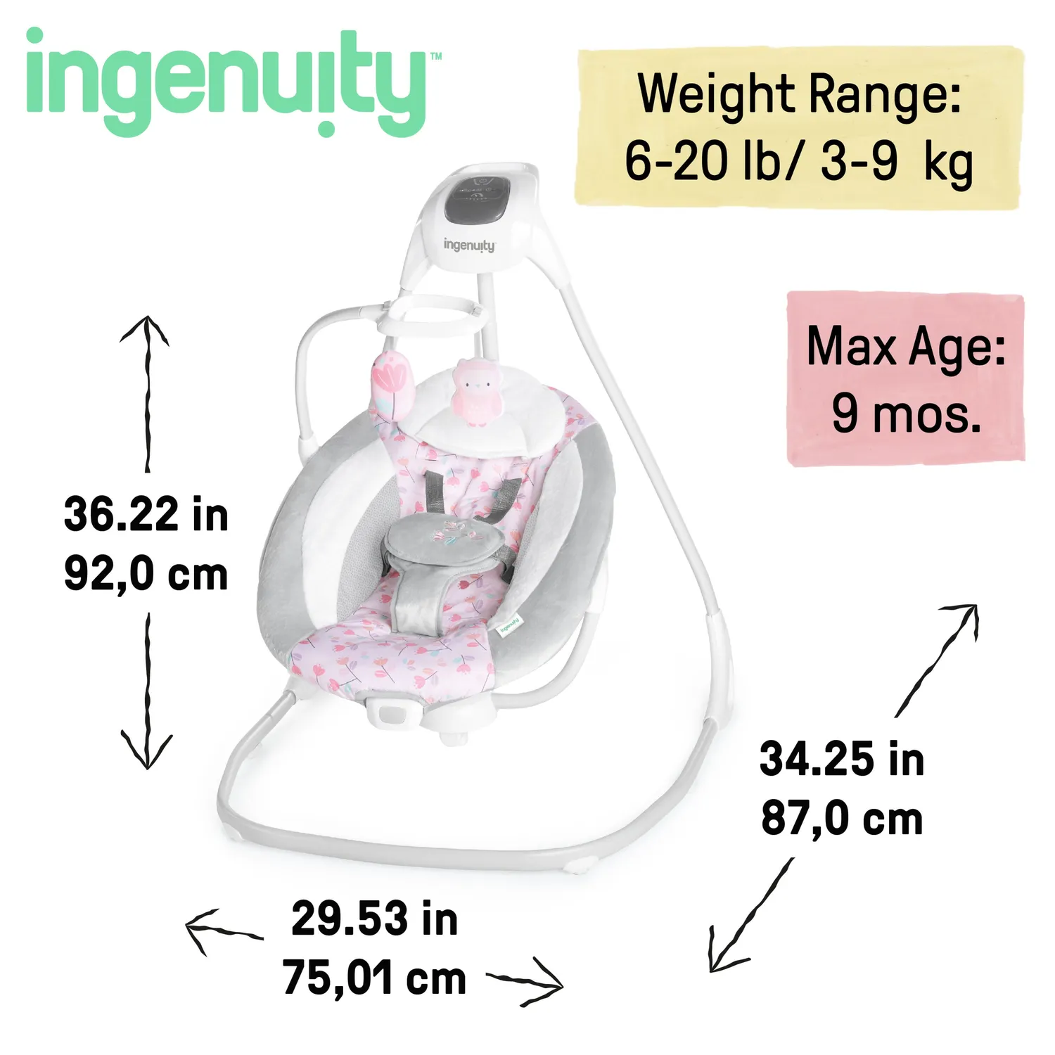 Ingenuity SimpleComfort Multi-Direction Babyschaukel Cassidy Vibration