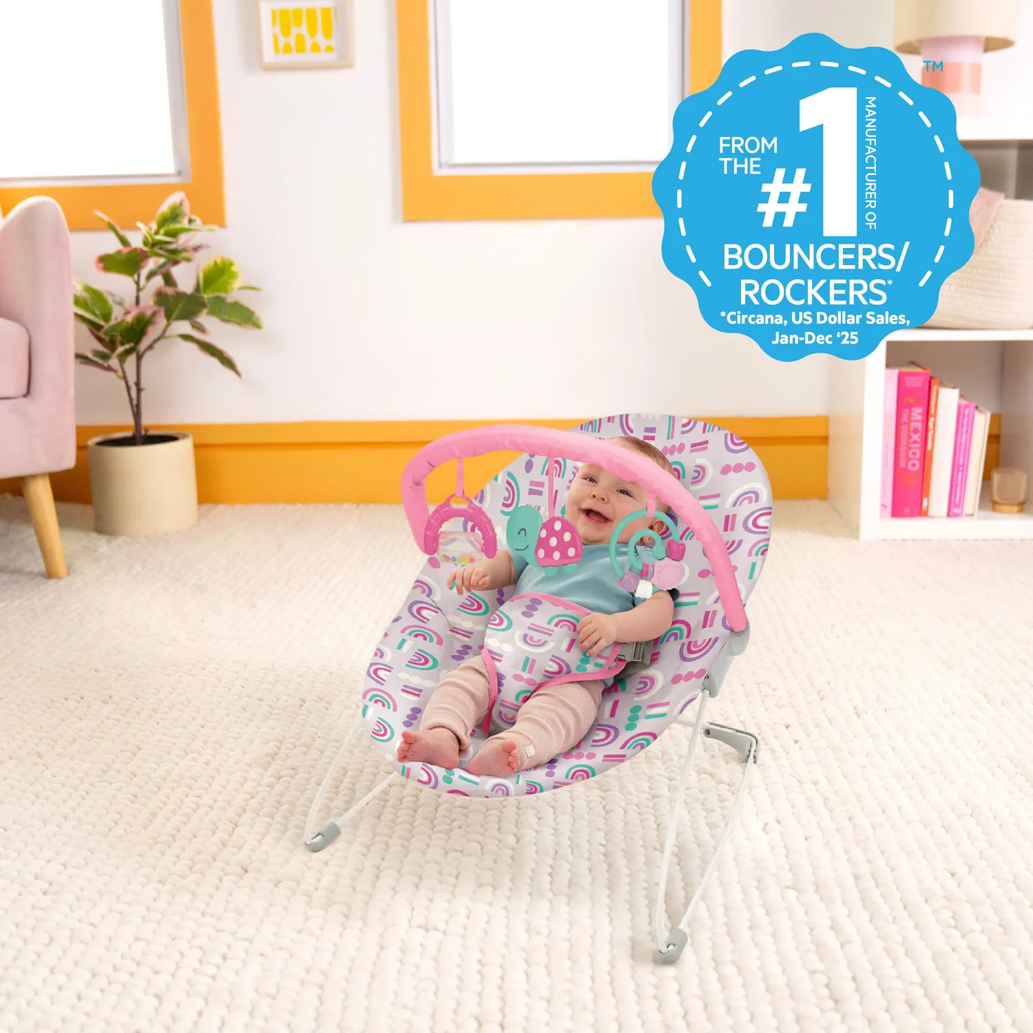 Bright Starts Confetti Rainbow Bouncer Babywippe Lila