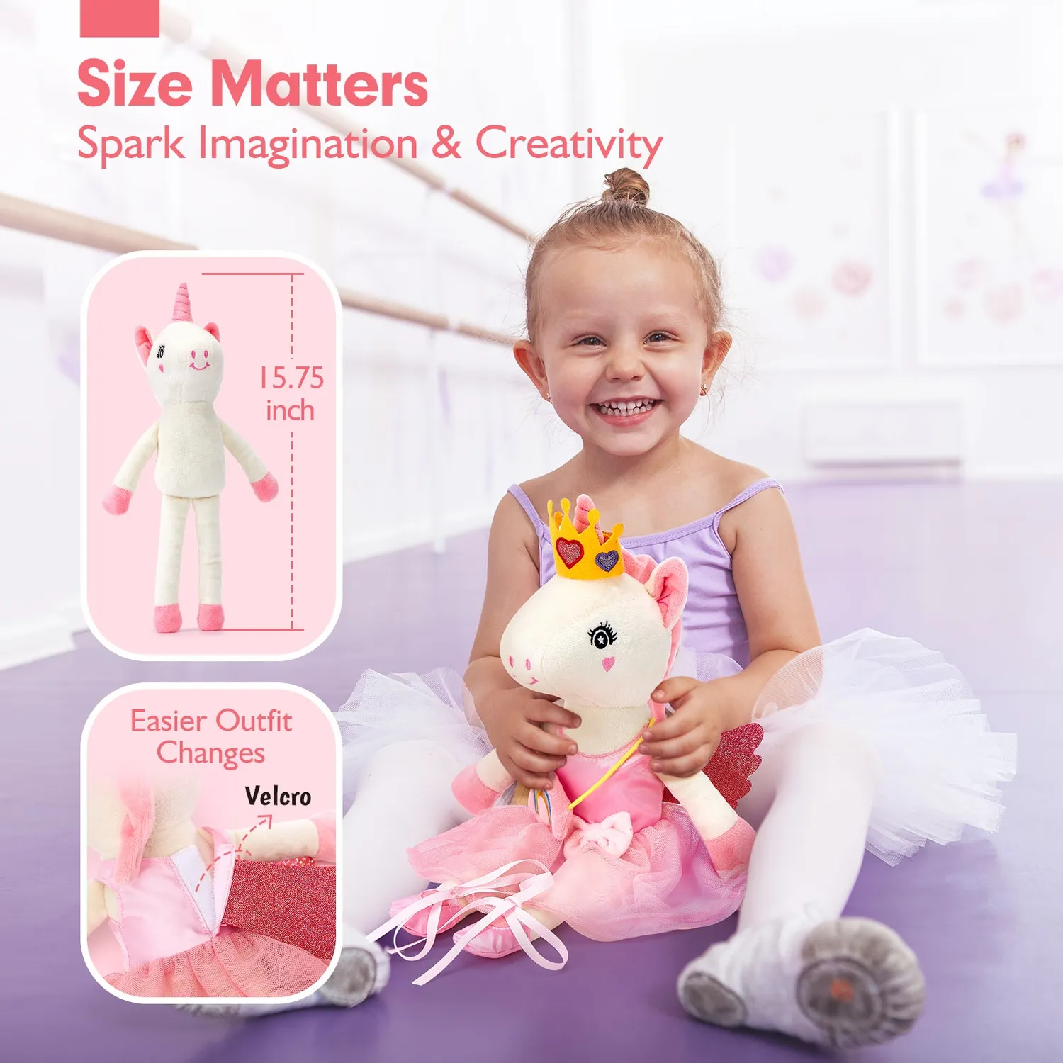 hahaland Ballerina Einhorn Anziehpuppe 40 cm 10-in-1
