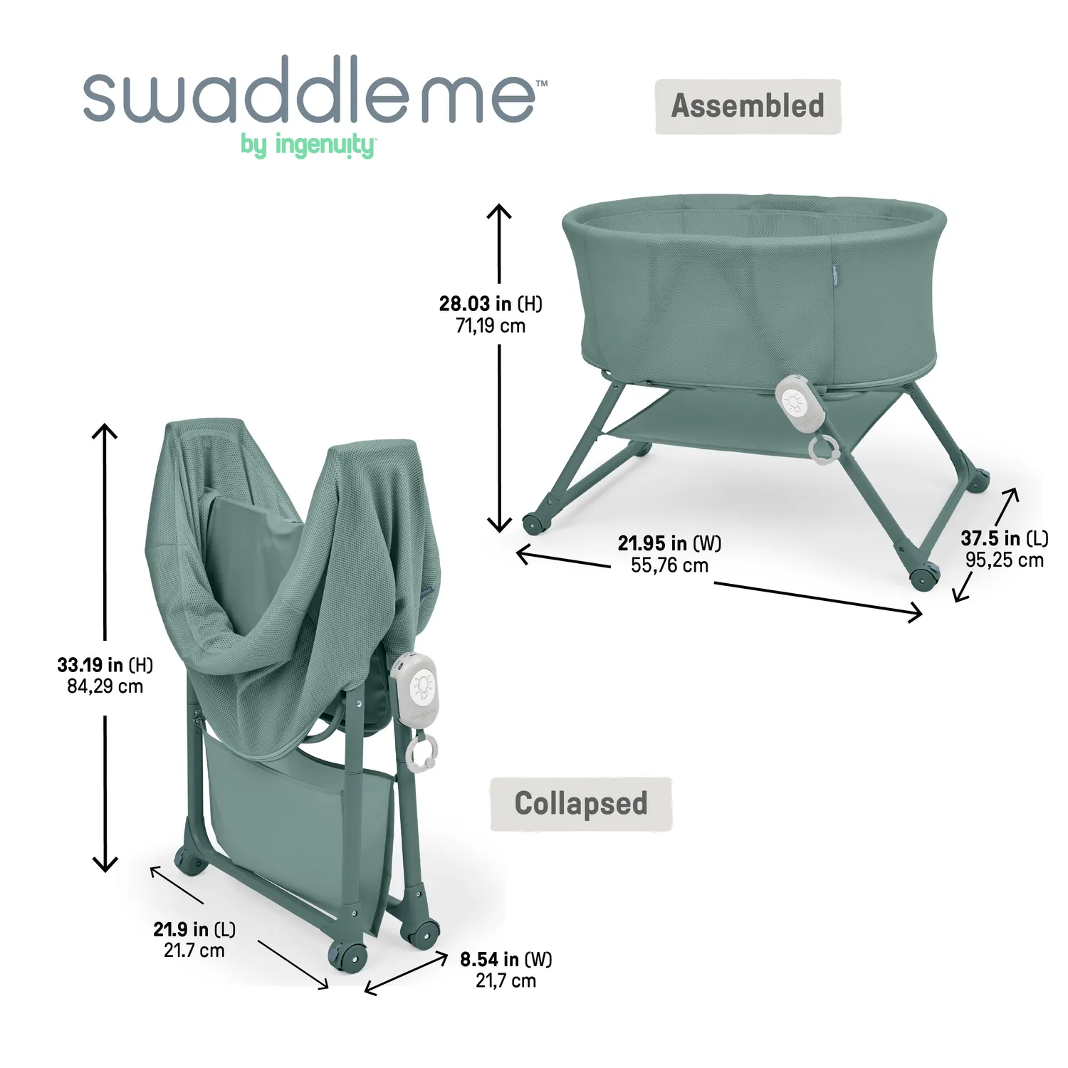 Ingenuity Snooze & Stow Stubenwagen Luxe Evergreen mit Vibration
